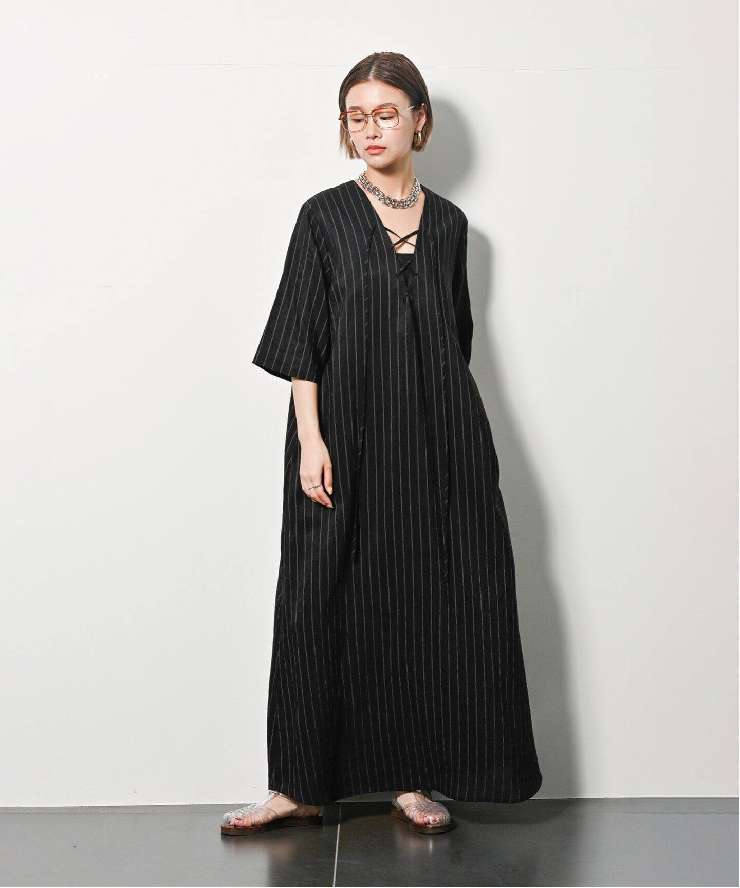 LACE UP LINEN DRESS：ワンピース（ワンピース）｜CITYSHOP