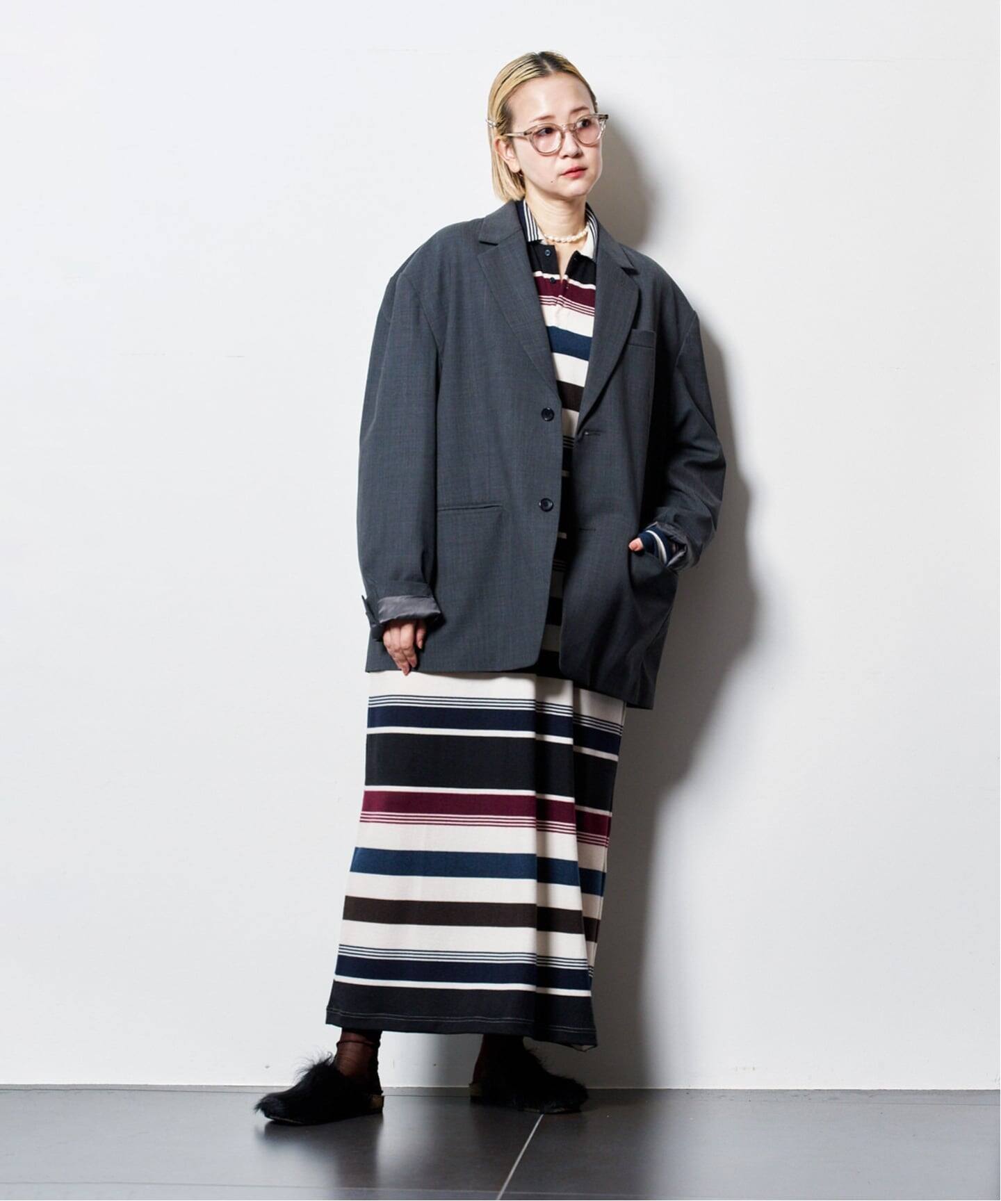 ONIT BORDER DRESS 25AW-ON222：ニットワンピース（ワンピース