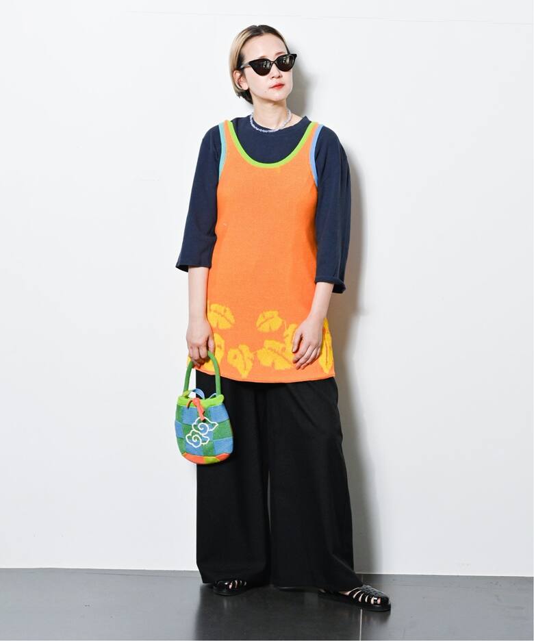 YANYAN/2TONE DRESS/チャイナ/長袖ワンピース/S/BLK/ヤンヤン yanyan