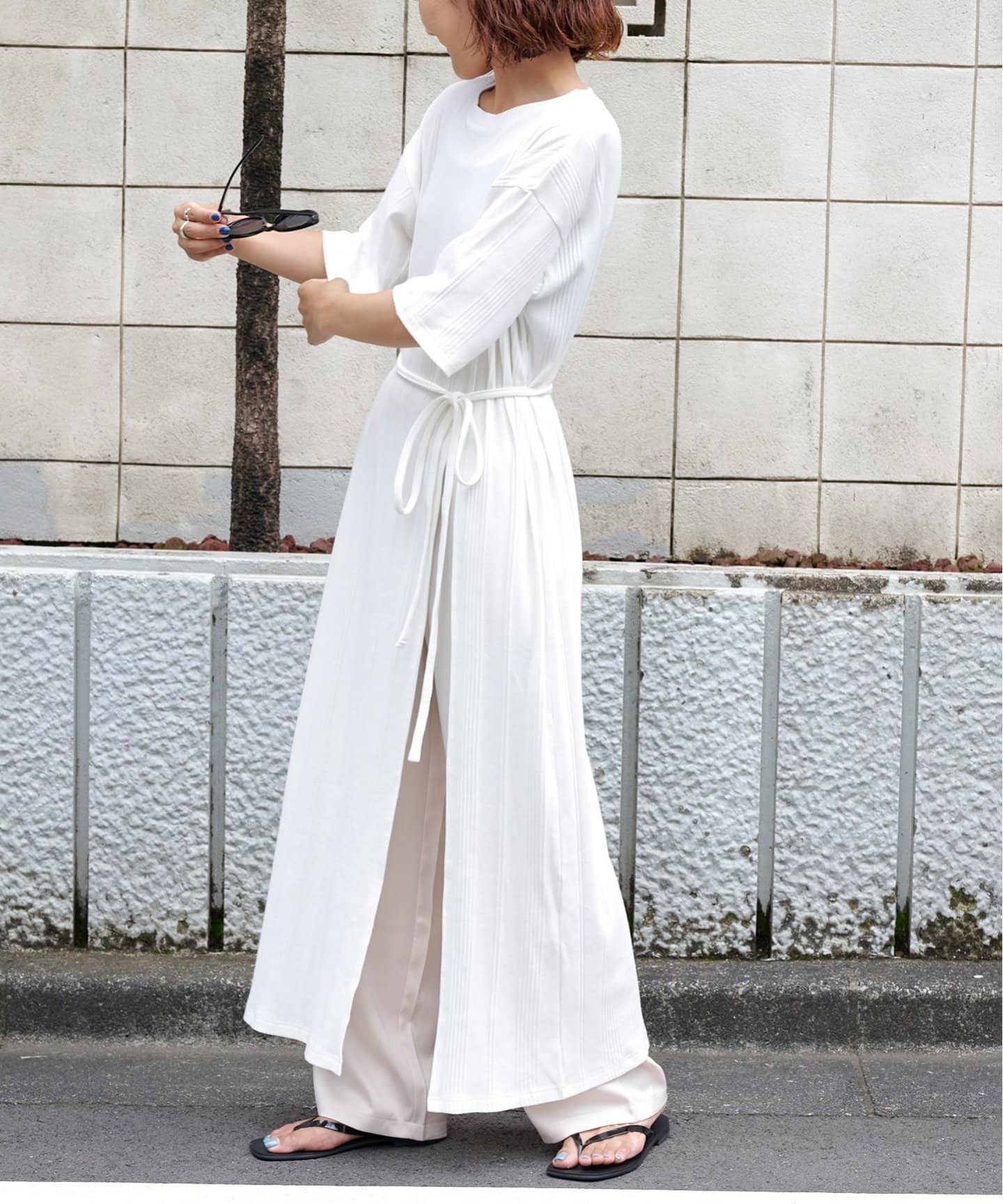 WEB限定 2点SET 半袖カットワンピース×サテンイージーパンツ