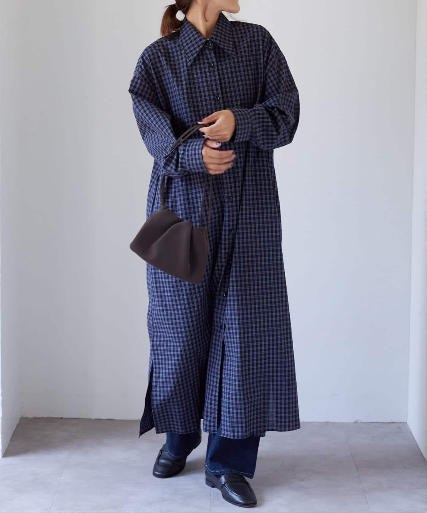 チェックボウタイロングシャツワンピース（ワンピース）｜OUTDOOR