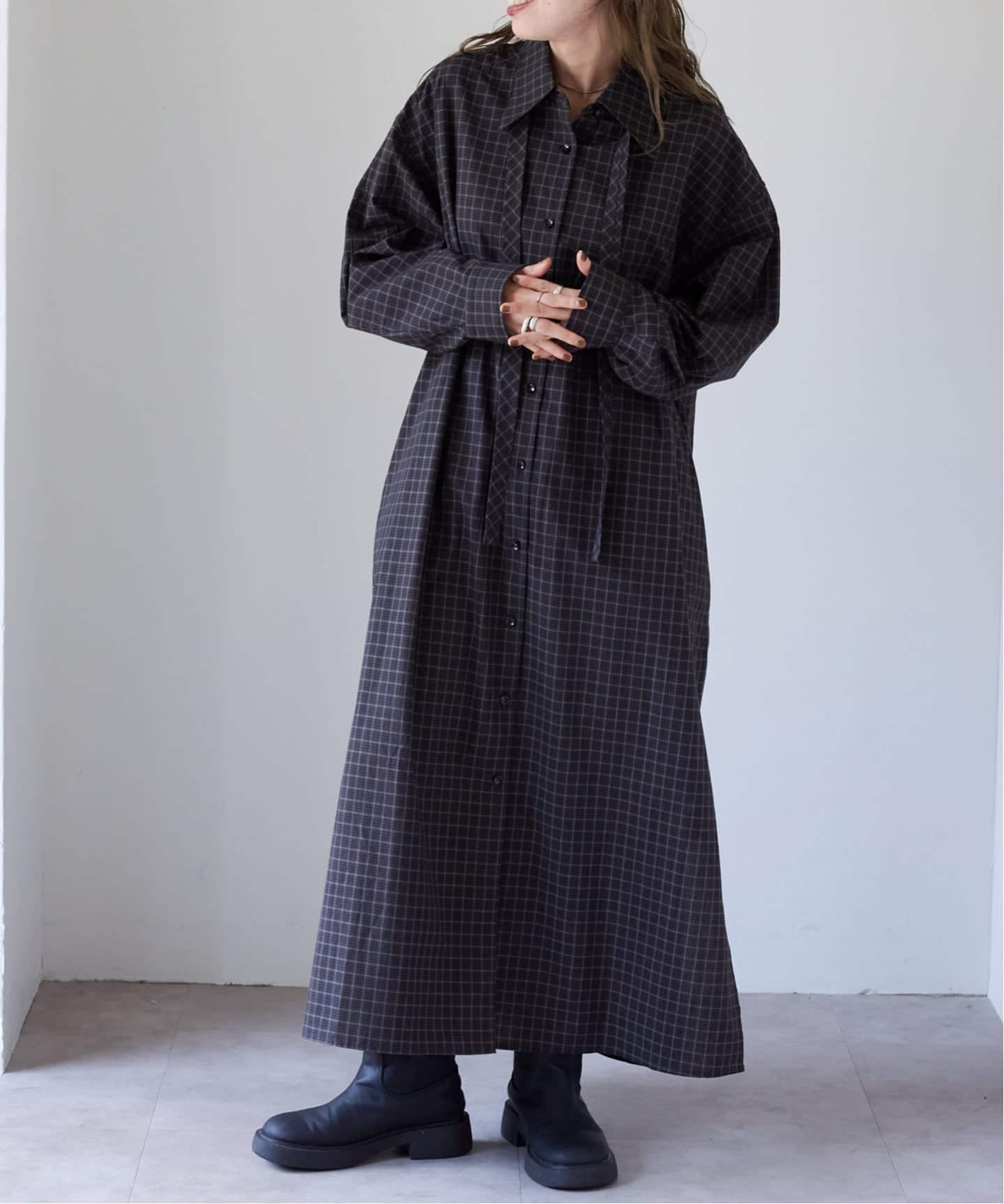 チェックボウタイロングシャツワンピース（ワンピース）｜OUTDOOR