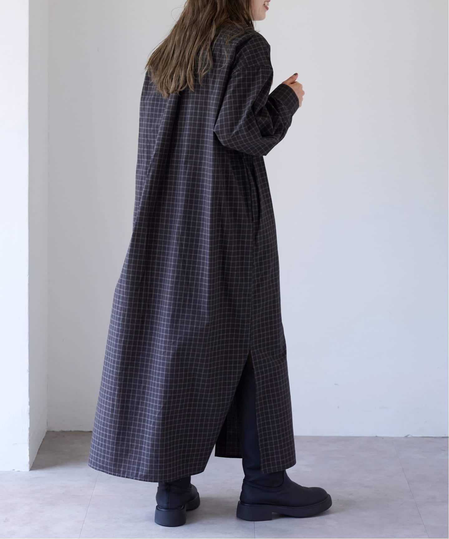 チェックボウタイロングシャツワンピース（ワンピース）｜OUTDOOR