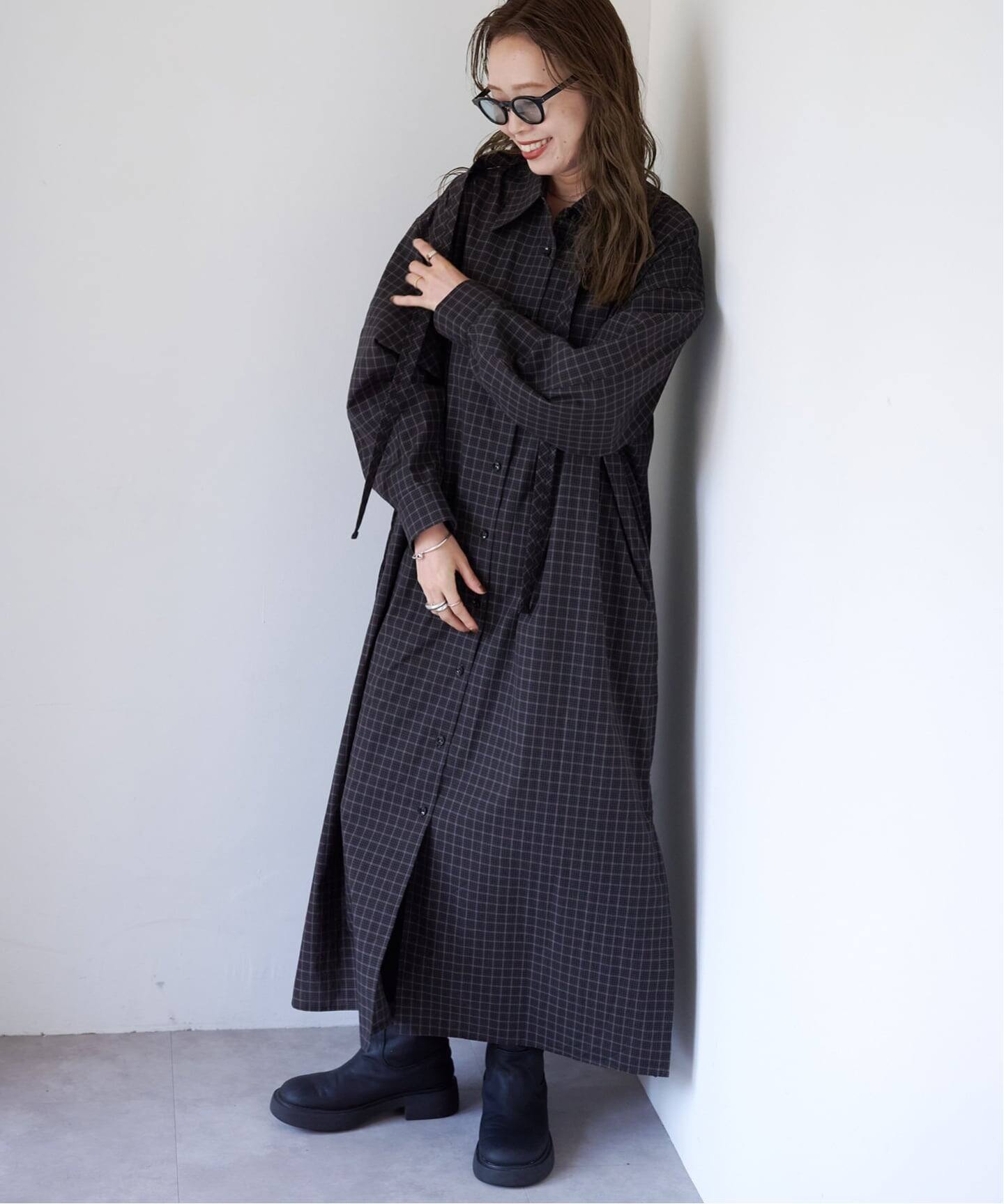 タグ付✨マディソンブルー　ジェイブラッドリー ロングシャツワンピース　ブラック チェックボウタイロングシャツワンピース（ワンピース）｜OUTDOOR