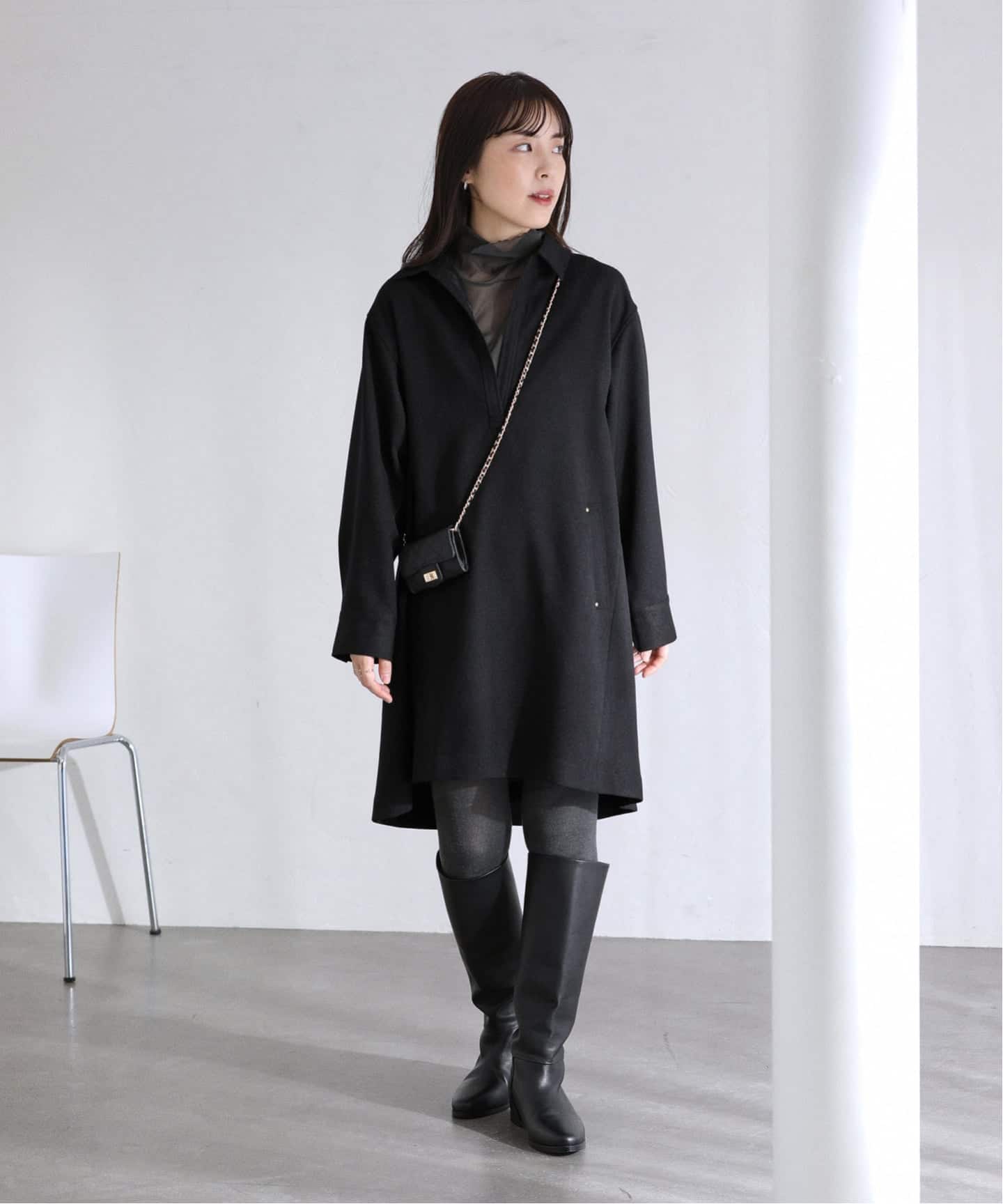 洗える】スキッパーチュニックワンピース（ワンピース）｜La Totalite