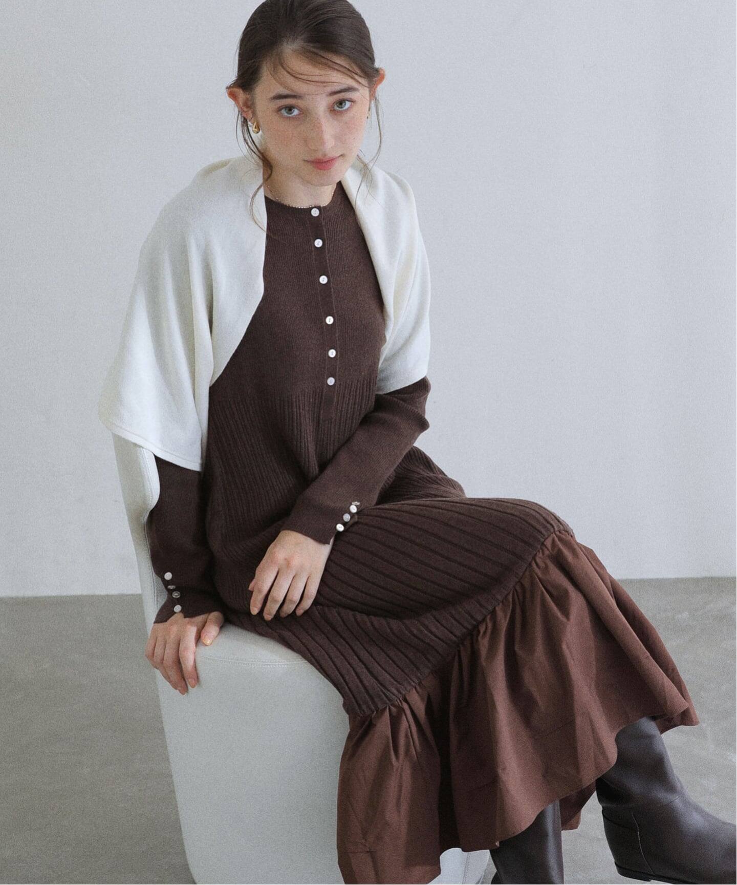 洗える】裾ドッキングニットワンピース（ワンピース）｜La Totalite