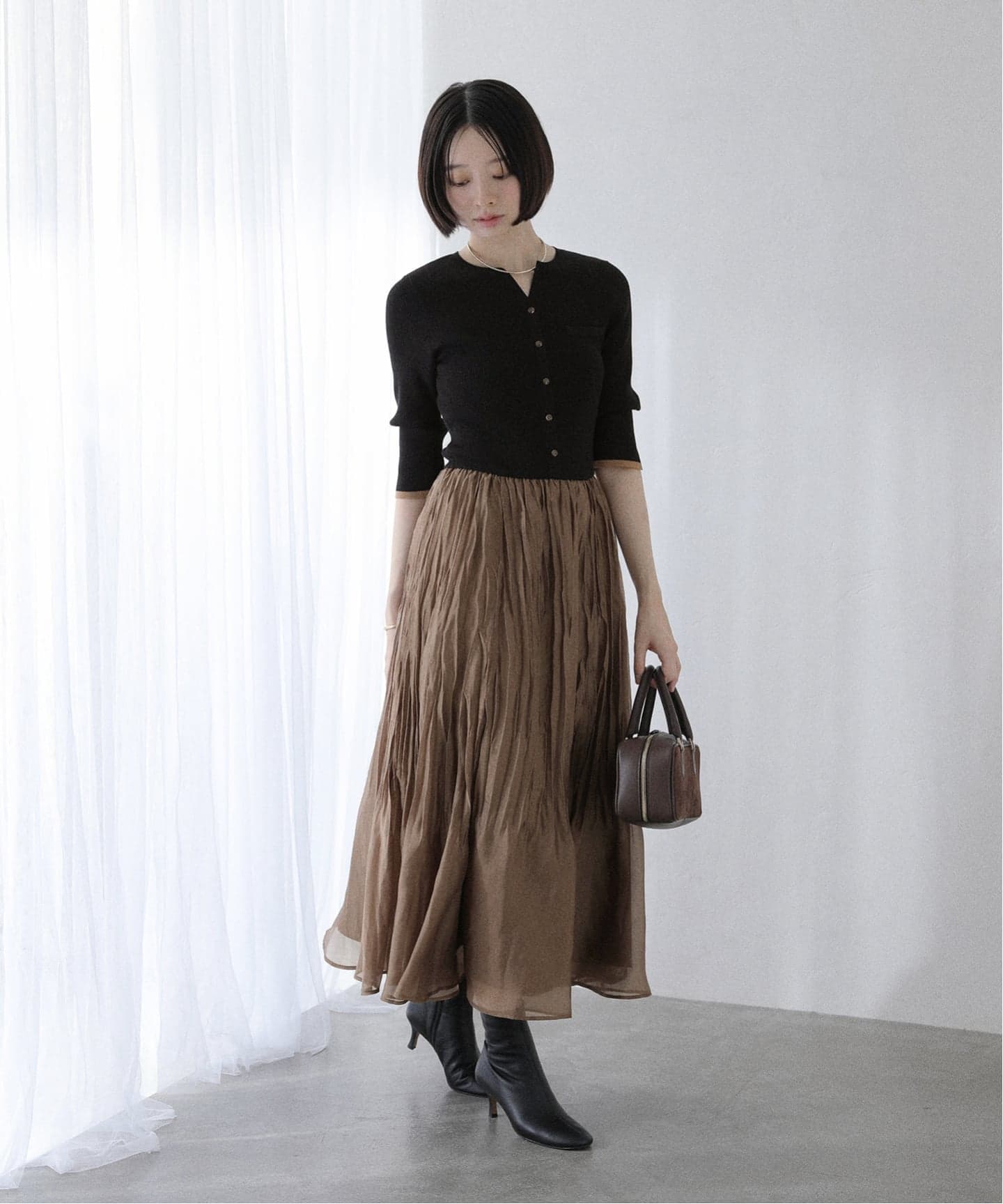 洗える】プリーツドッキングワンピース（ワンピース）｜La Totalite