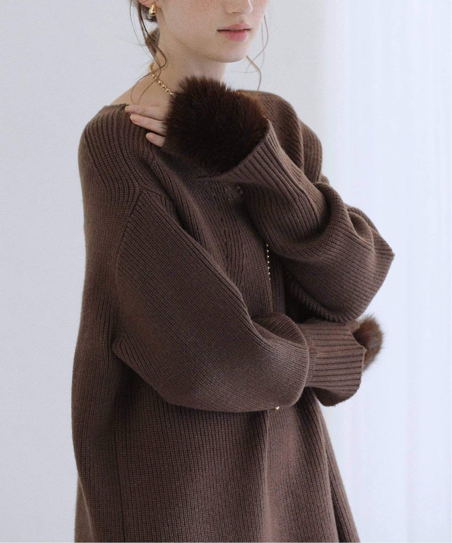 洗える】ファーグローブニットチュニック（チュニック）｜La Totalite