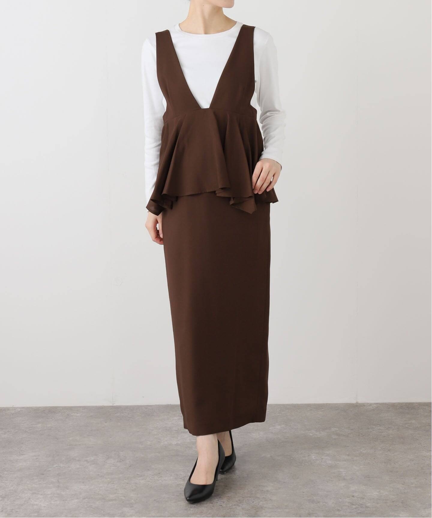 洗える】ペプラムレイヤードワンピース（ワンピース）｜La Totalite