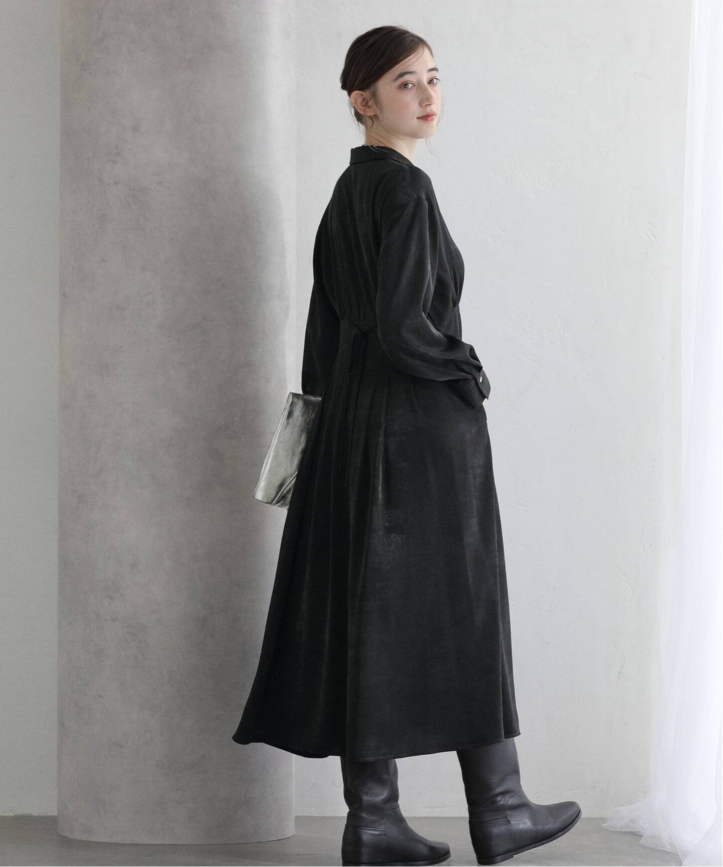 洗える】ピーチサテンシャツワンピース（ワンピース）｜La Totalite