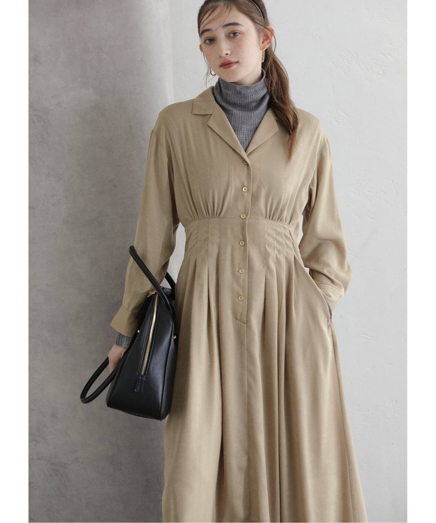 洗える】ピーチサテンシャツワンピース（ワンピース）｜La Totalite