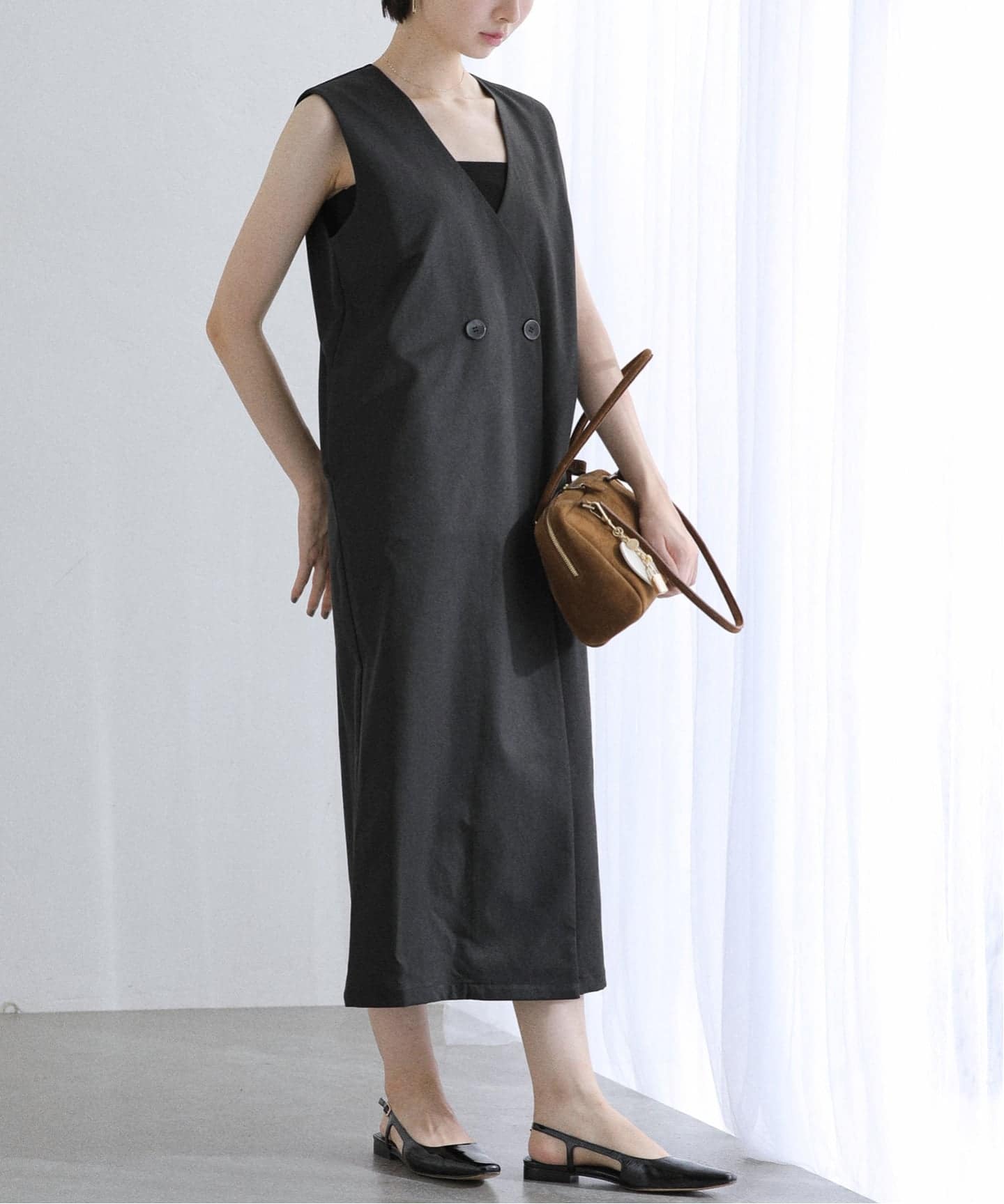 美品　La TOTALITE ワンピース 洗える】ジレ風ワンピース（ワンピース）｜La Totalite（ラ