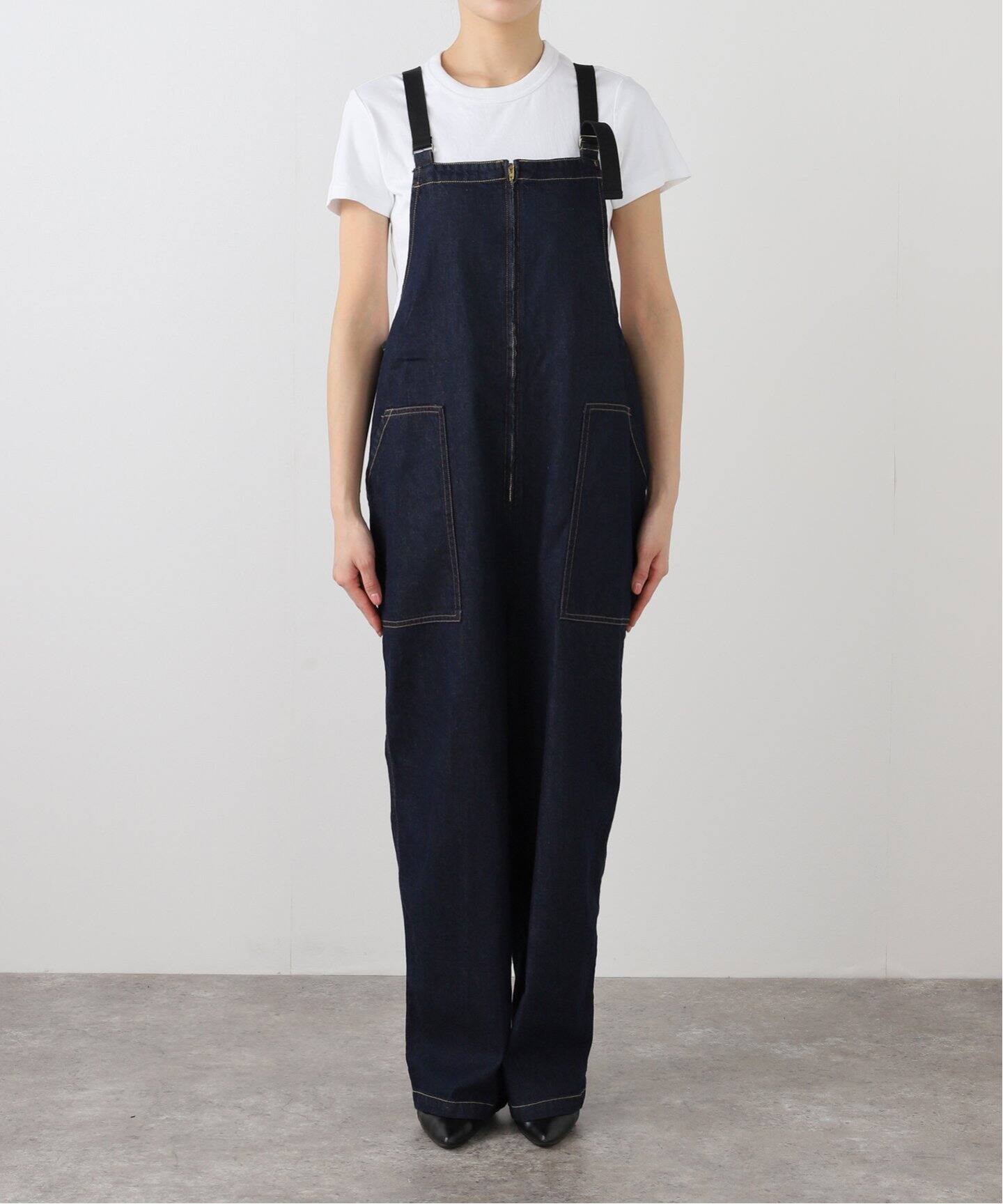洗える】Munich/ミューニック スラブデニムオールインワン（つなぎ  