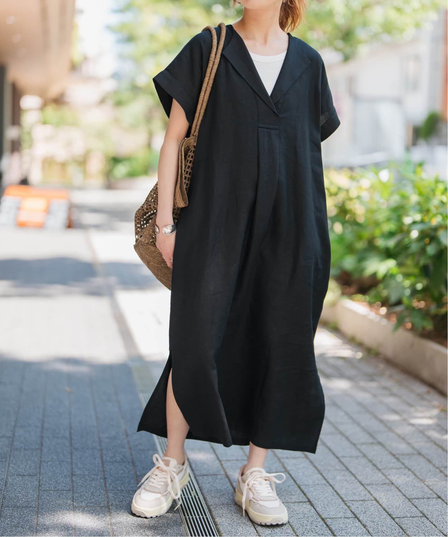 801 Spick&Span, リネン混カフタン深スリットマキシ丈ナチュラル 801 Spick&Span, リネン混カフタン深スリットマキシ丈ナチュラル