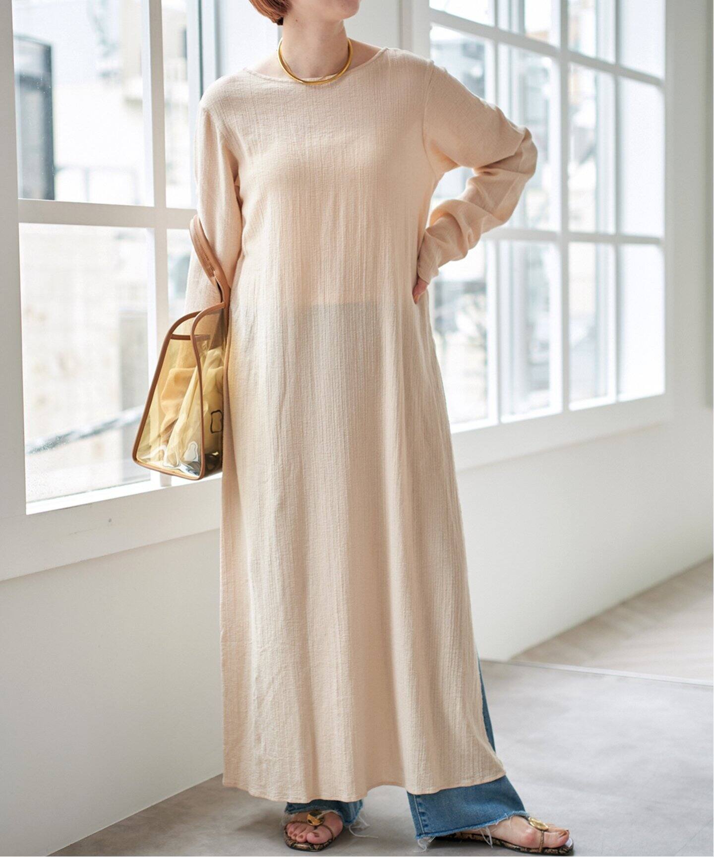 コットン カットオフ オーバーワンピース セール】 【SLOW/一部店舗限定】MVSコットン T ワンピース （ロング