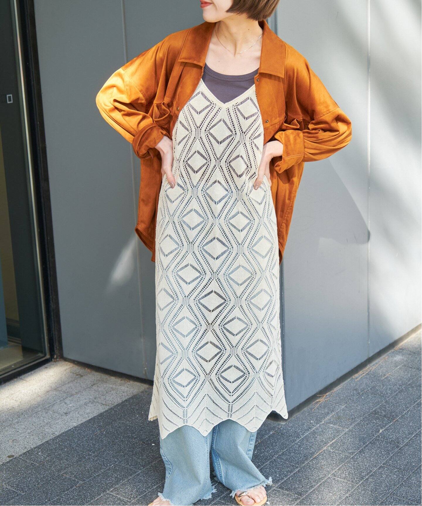 ダイヤ透かし編みニットキャミワンピース（ワンピース）｜Spick and  