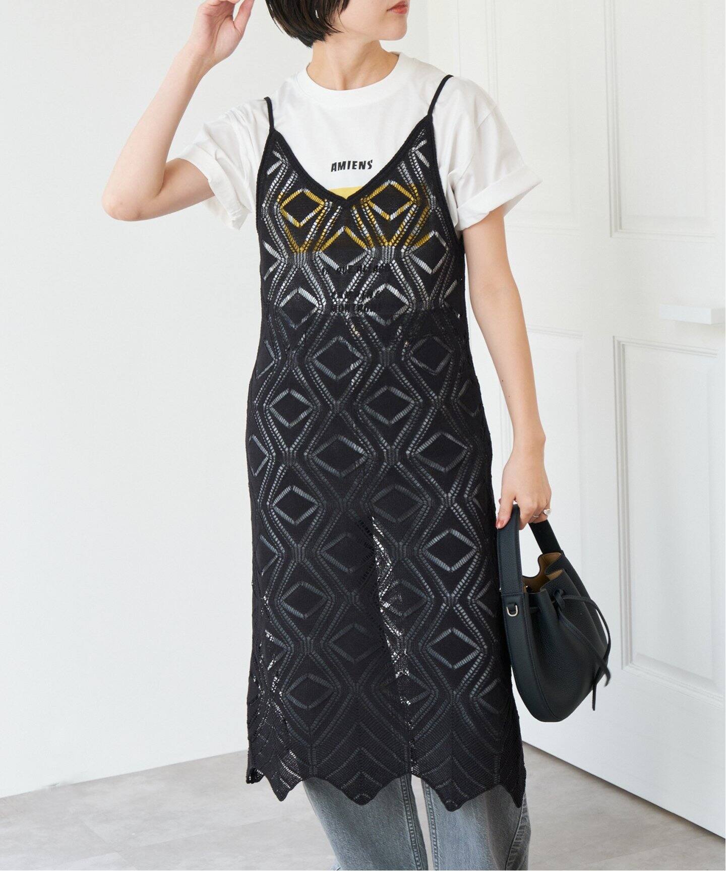 ダイヤ透かし編みニットキャミワンピース（ワンピース）｜Spick and  