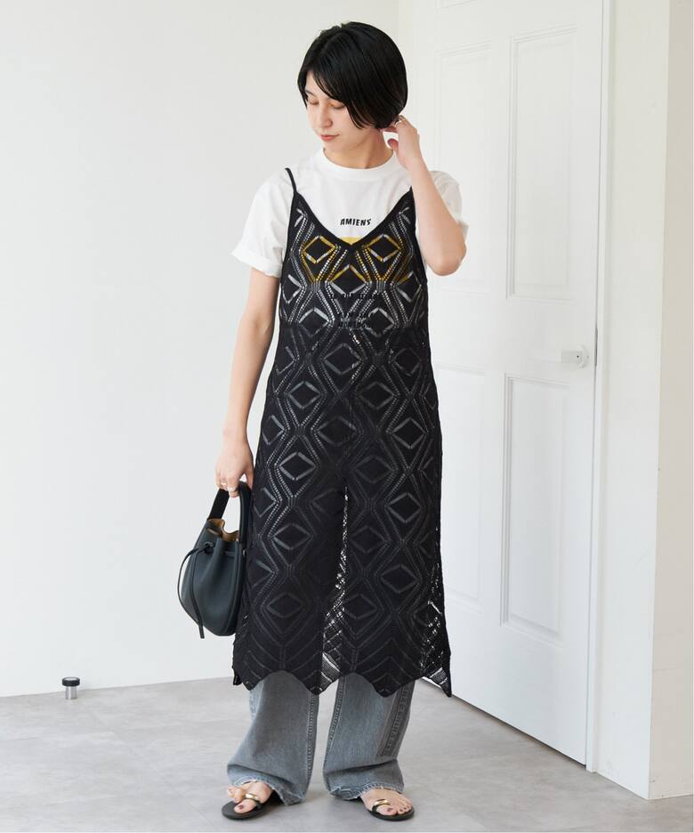 追加》ダイヤ透かし編みニットキャミワンピース（ワンピース）｜Spick 