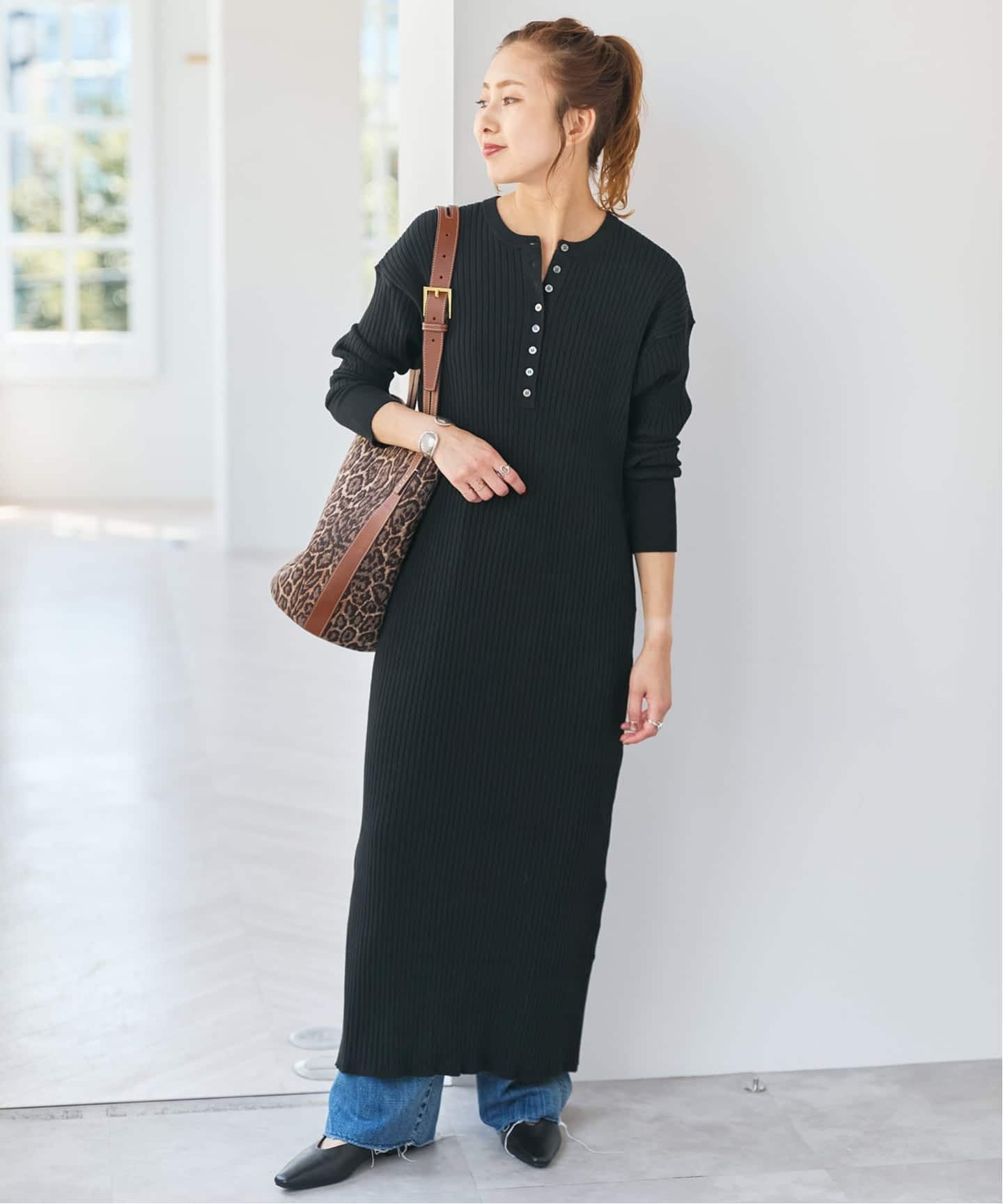 spick&span♡ヘンリーネックリブニットワンピース♡ロング 手洗い可 / 追加》ヘンリーネックリブニットワンピース（ワンピース