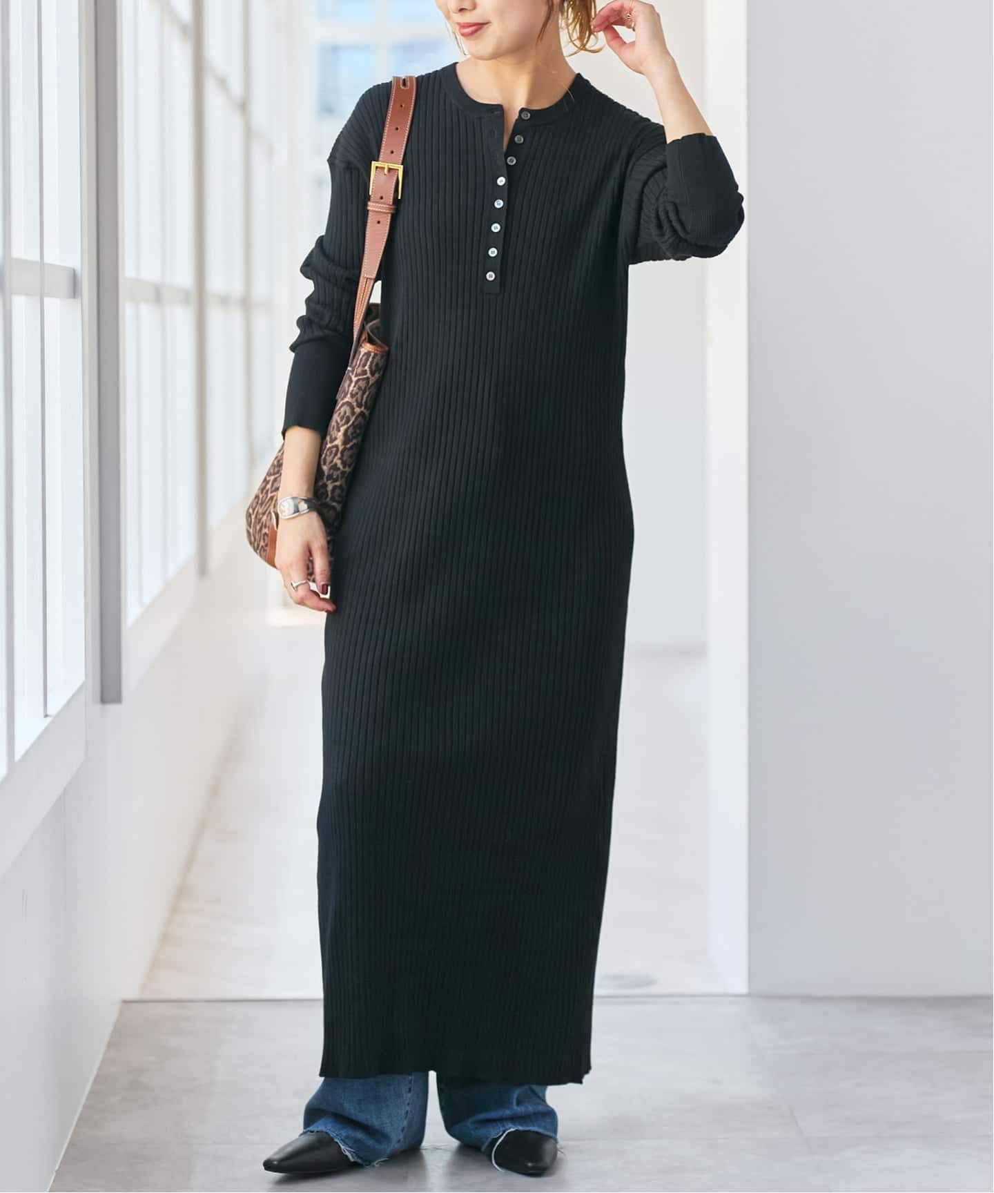 【スピックアンドスパン】ヘンリーネックリブワンピース Spick＆Span ワンピース 「追加」ヘンリーネックリブニット