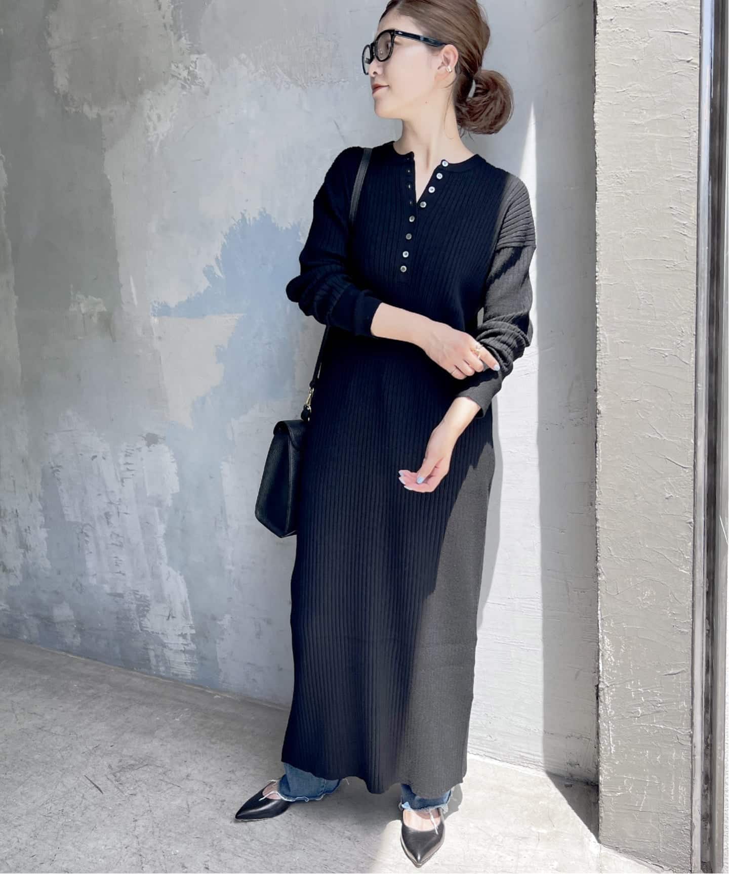 spick&span♡ヘンリーネックリブニットワンピース♡ロング 追加》手洗い可 / ヘンリーネックリブニットワンピース