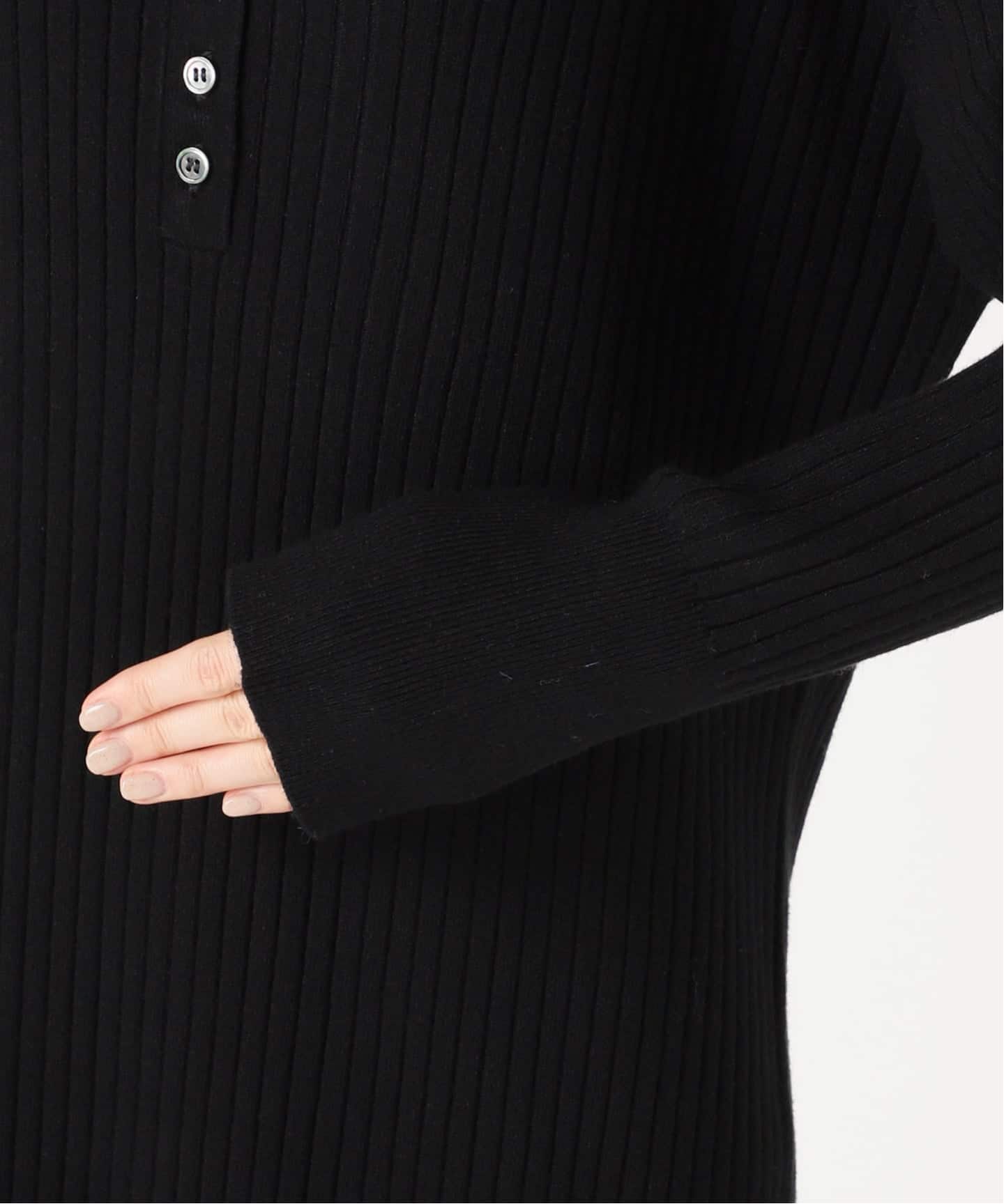 追加》手洗い可 / ヘンリーネックリブニットワンピース