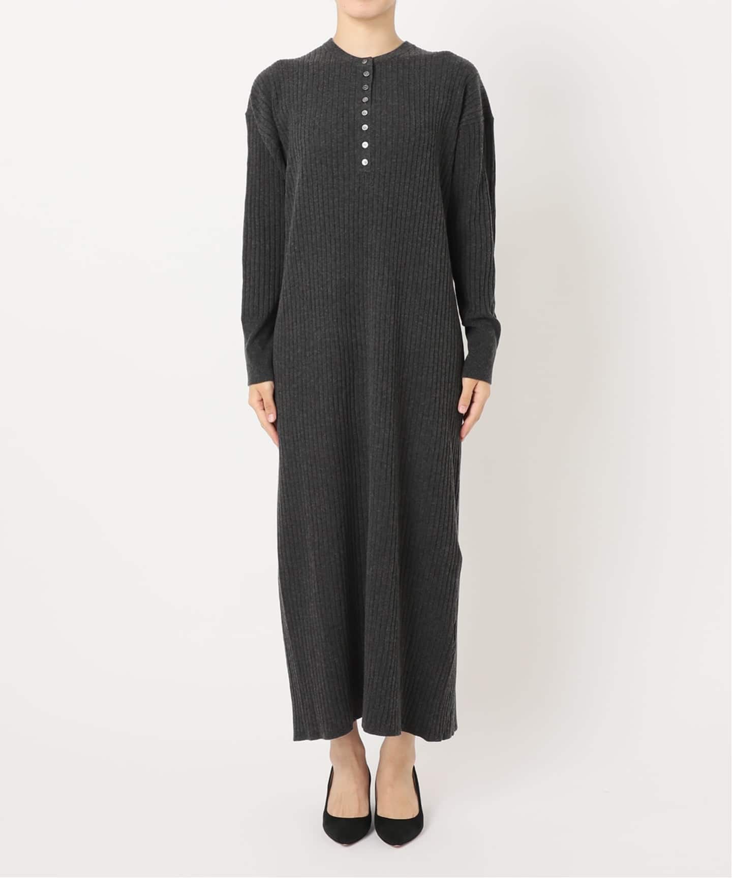 追加》手洗い可 / ヘンリーネックリブニットワンピース