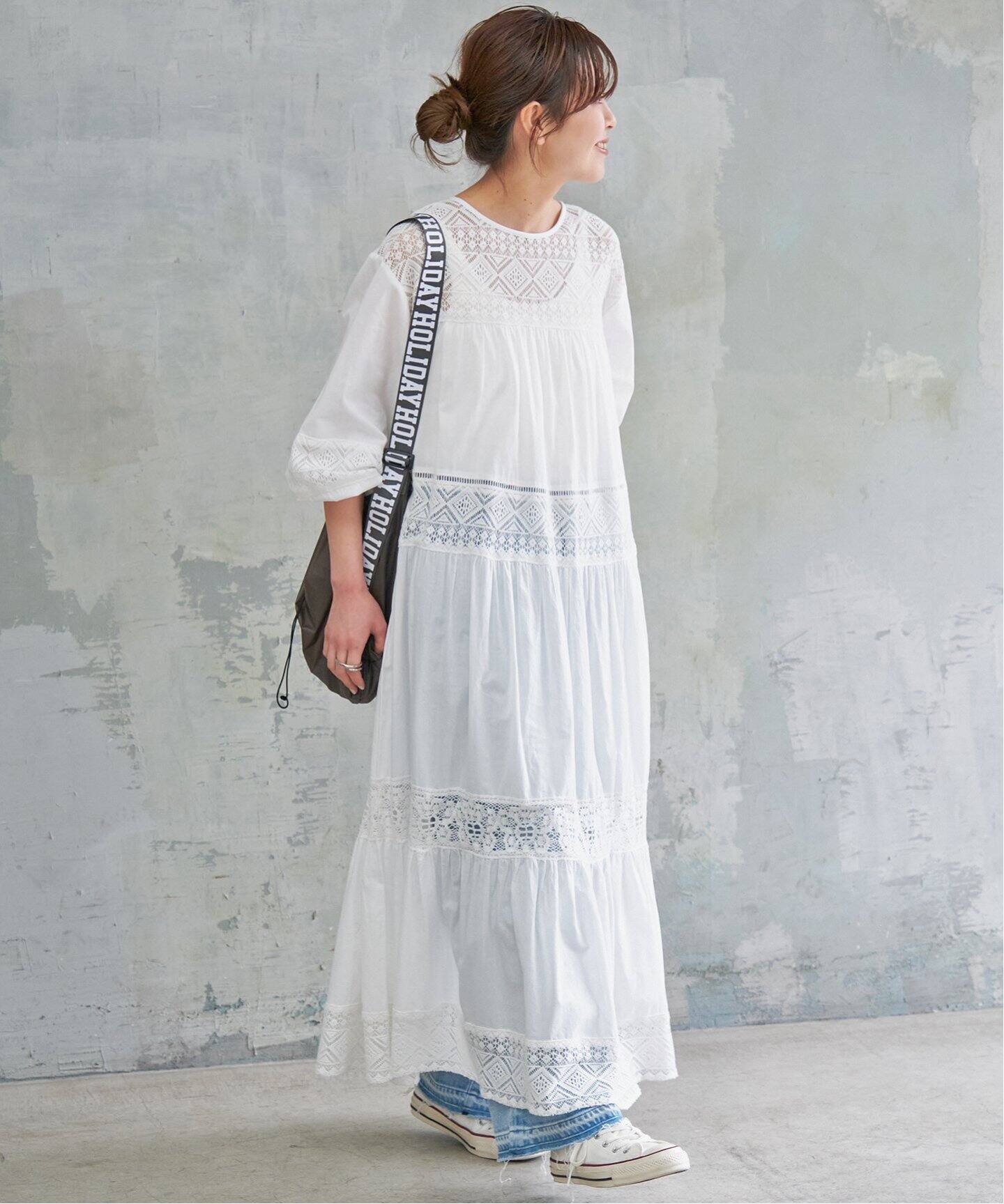 Spick&Span web限定　HYUレースギャザーワンピース 追加》HYUレースギャザーワンピース（ワンピース）｜Spick and