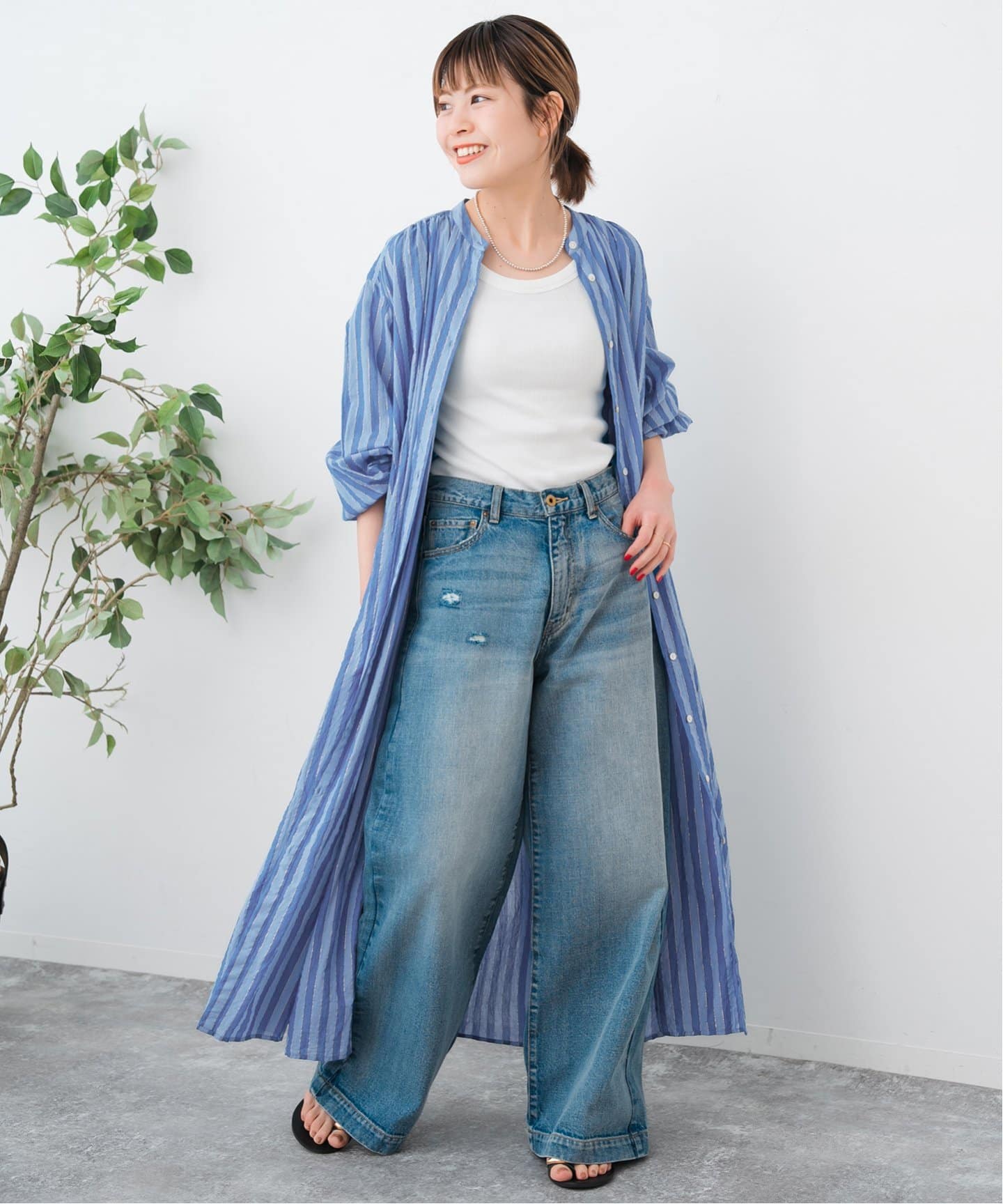 HYU ストライプギャザーシャツワンピース（ワンピース）｜Spick & Span