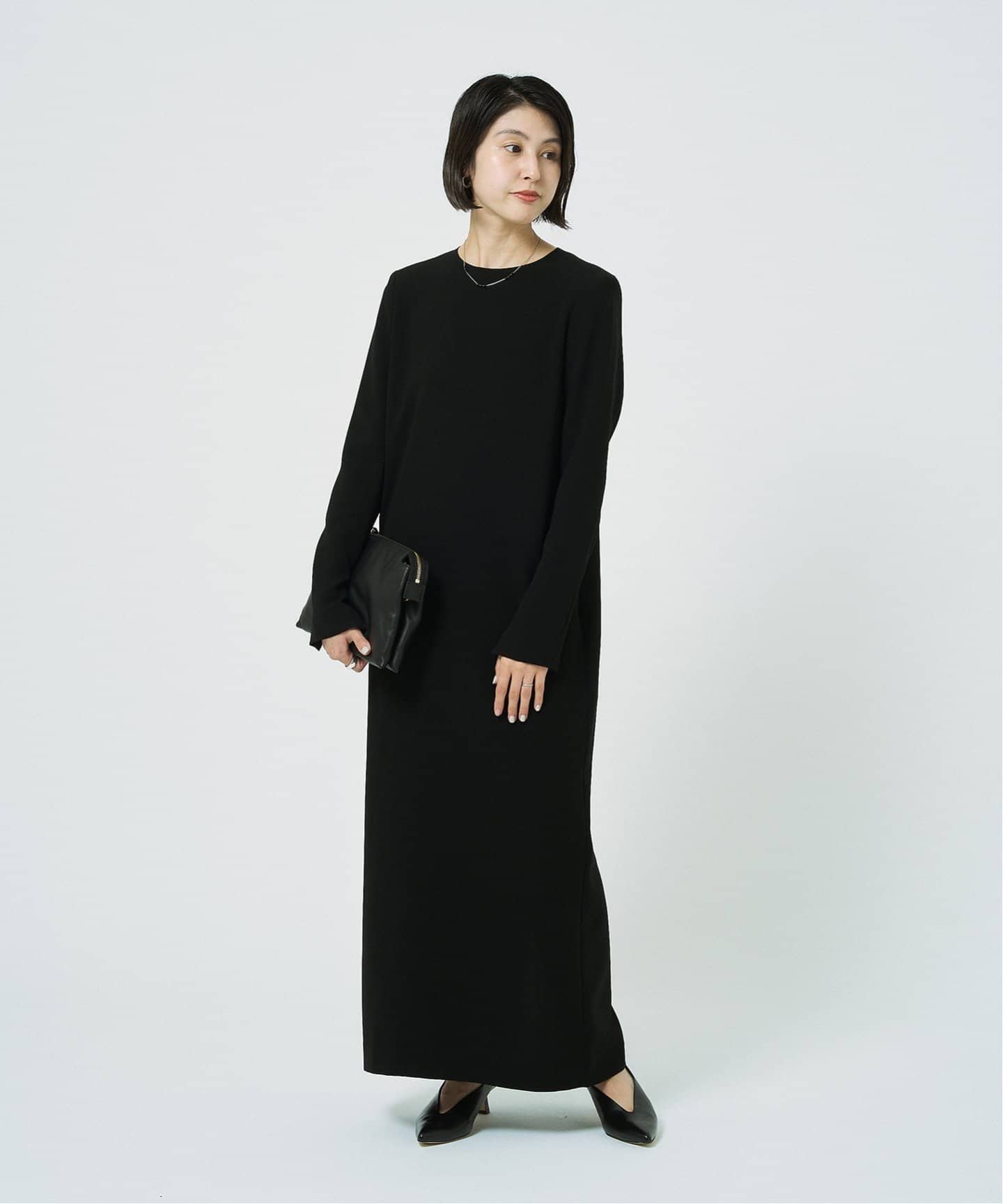 ディウカ　美品カシュクールジャージワンピース　ドレス　ロング　マキシ丈　2 黒 追加予約7》ダブルクロスミニマルロングドレス（ワンピース