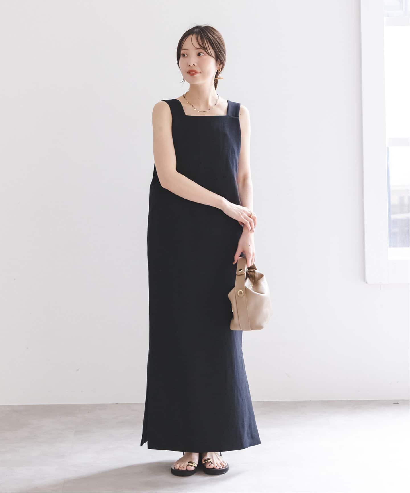 NOBLE ラフツイル2WAYストレートワンピース 洗える】ラフツイル2WAYストレートワンピース（ワンピース