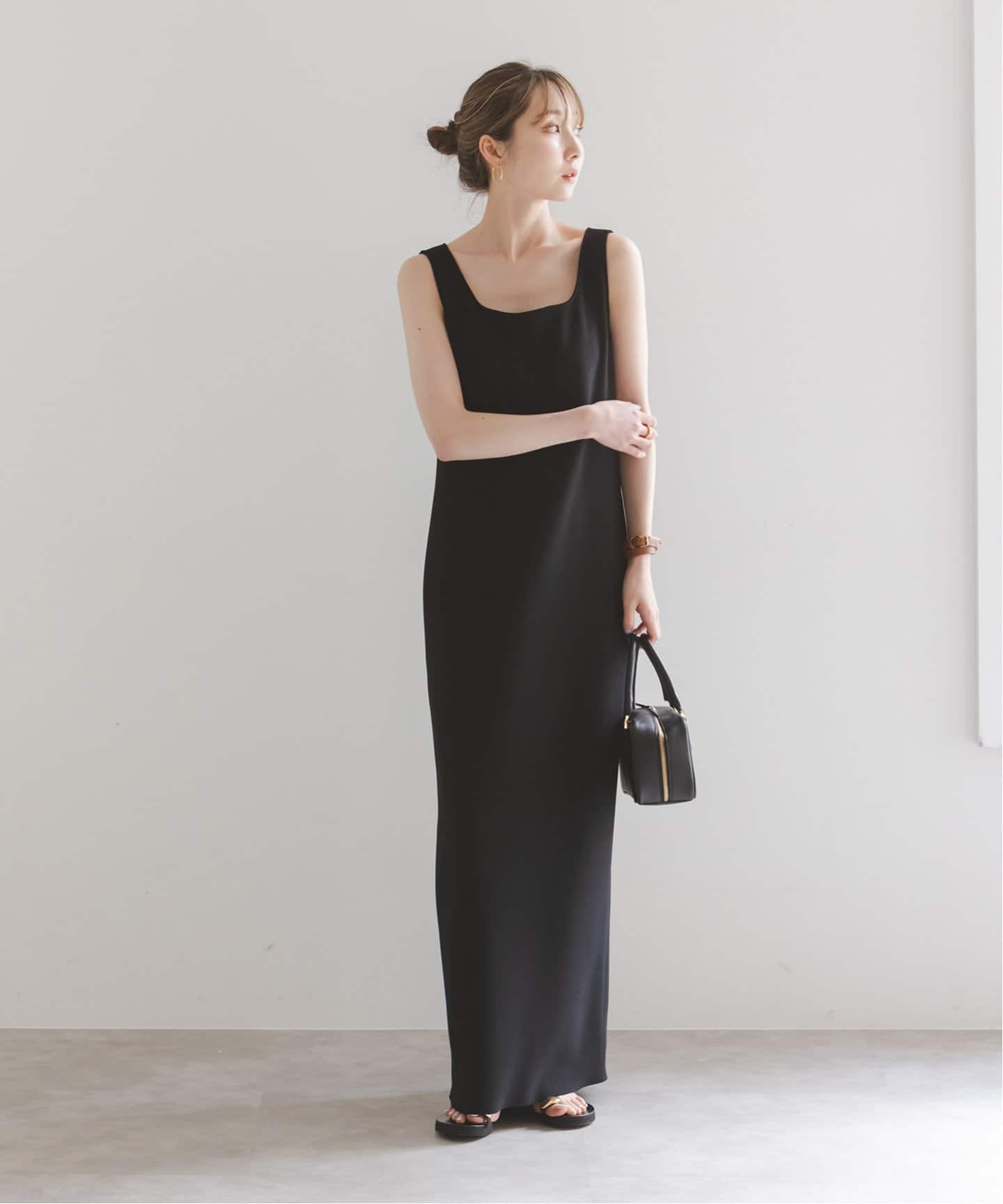 NOBLE ニットライクジョーゼット2wayワンピース　ブラック 洗える】ニットライクジョーゼット2wayワンピース（ワンピース