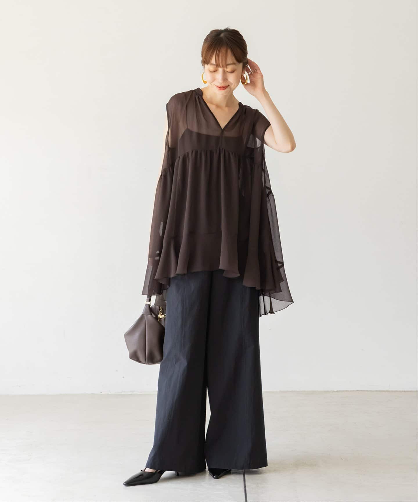 シアー楊柳ケープスリーブミニワンピース シアー楊柳ケープスリーブミニワンピース（ワンピース）｜NOBLE