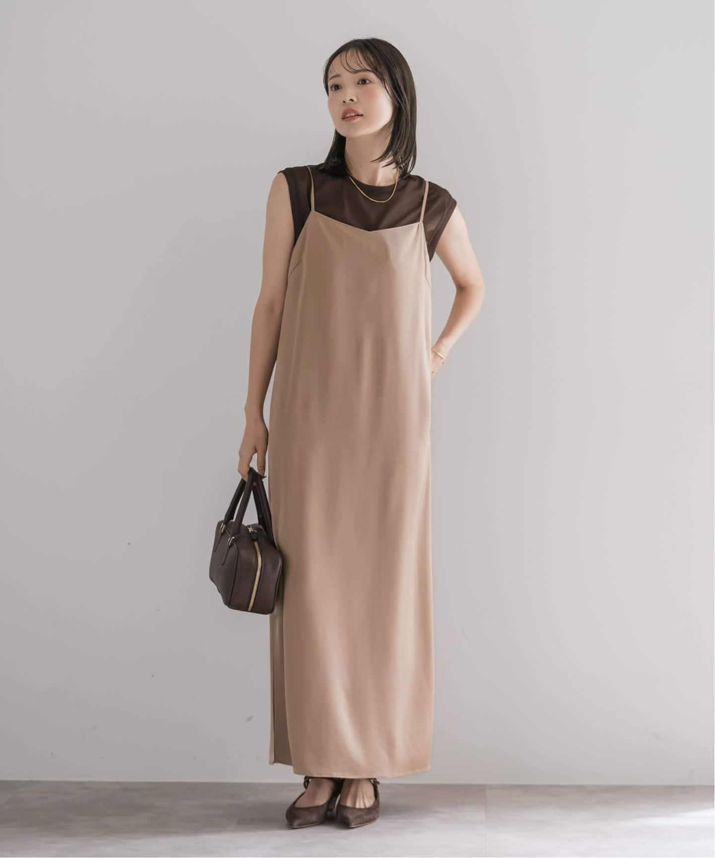 洗える】ルナサテンコンフォートキャミワンピース（ワンピース