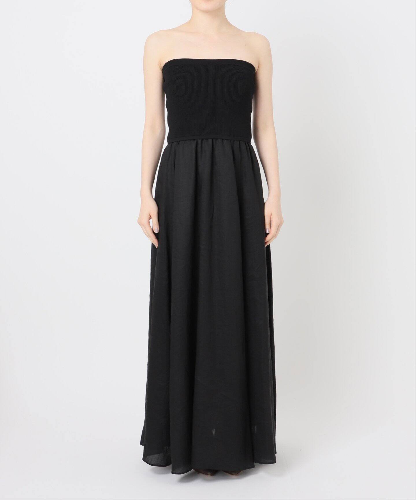 【お値下げ】NOBLE 【洗える】ラミーニットベアトップワンピース 黒 M 洗える】ラミーニットベアトップワンピース（ワンピース）｜NOBLE