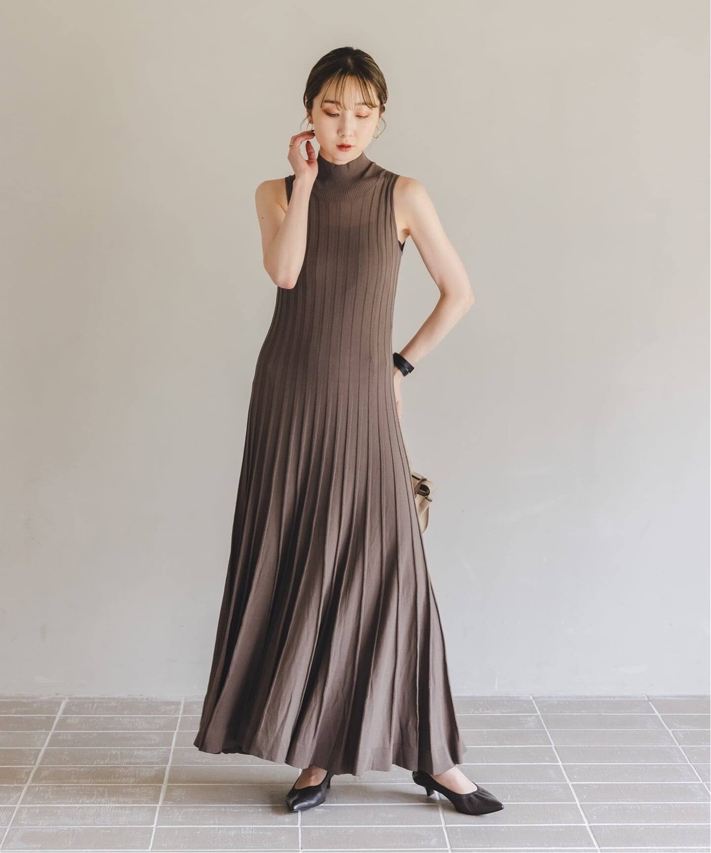 NOBLE×L'AUBE BLANC】シアーワイドリブニットワンピース