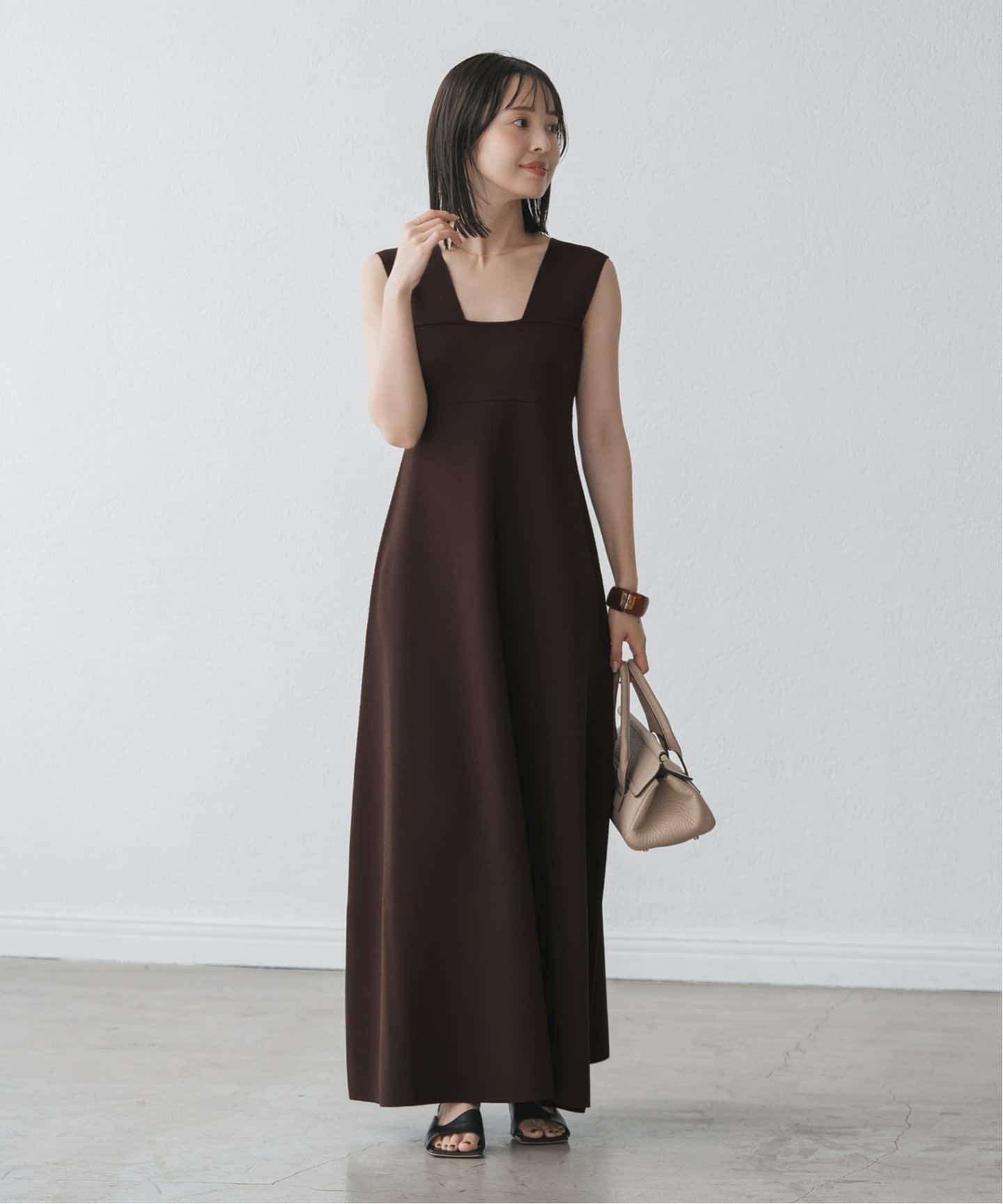 洗える】ミラノリブフィットフレアニットワンピース（ニット