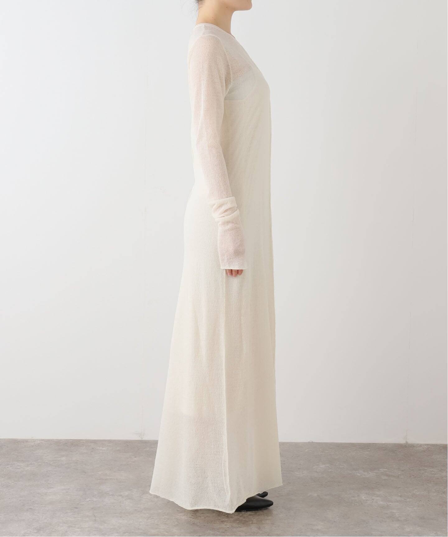 noble ラウンドネックバイカラーニットワンピース ブラウン フレア