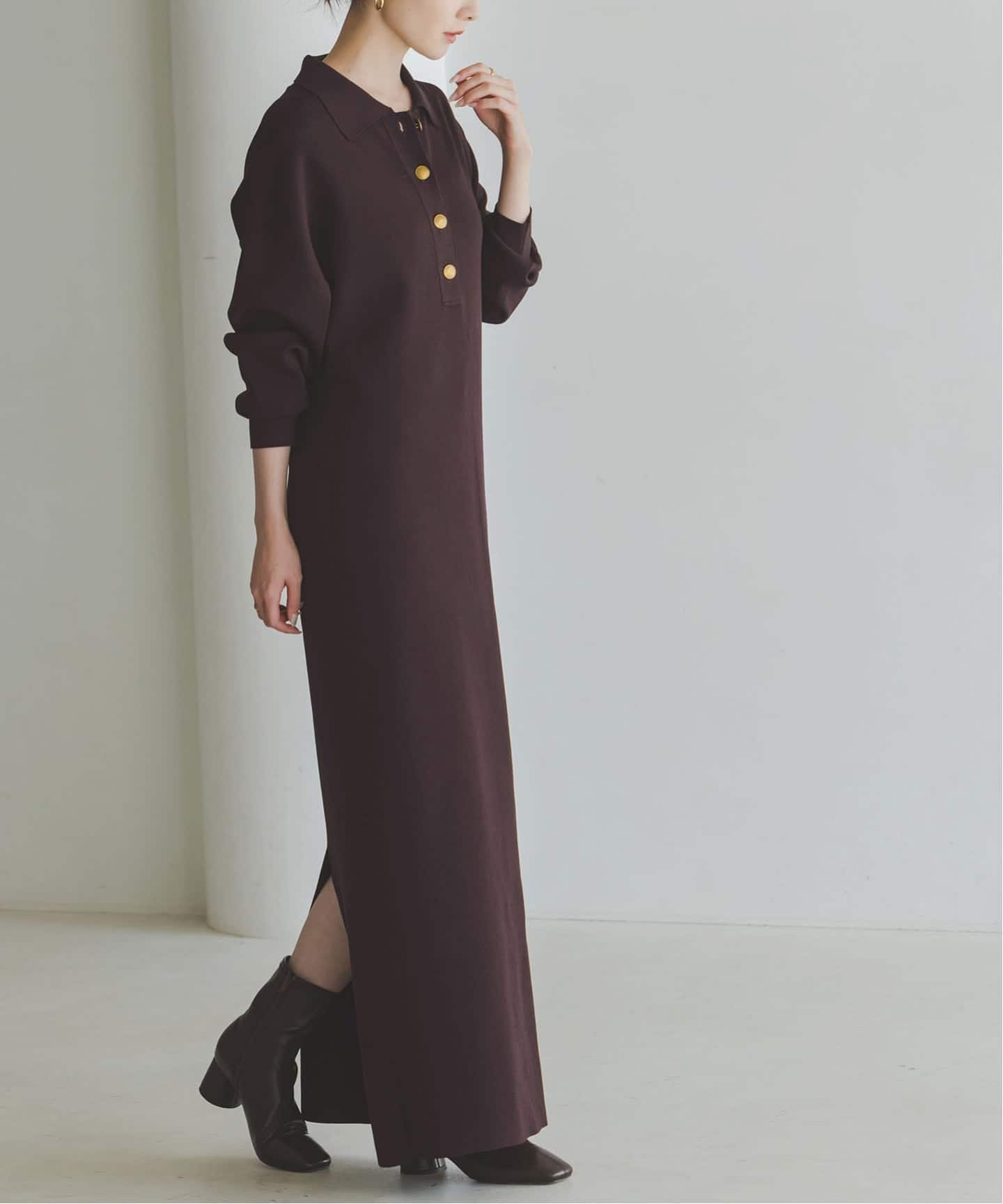 追加》ポロシャツニットワンピース（ニットワンピース）｜NOBLE