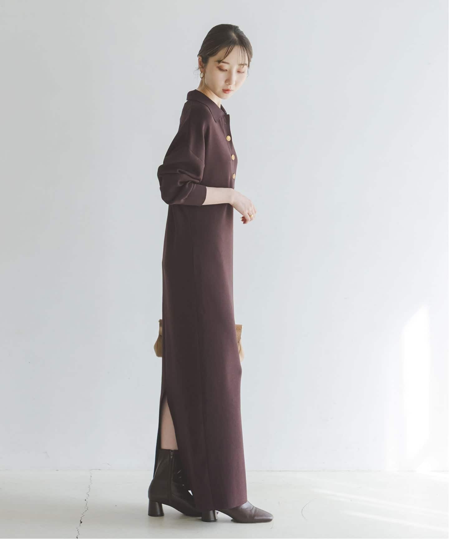 NOBLE ポロシャツニットワンピース 追加》ポロシャツニットワンピース（ニットワンピース）｜NOBLE