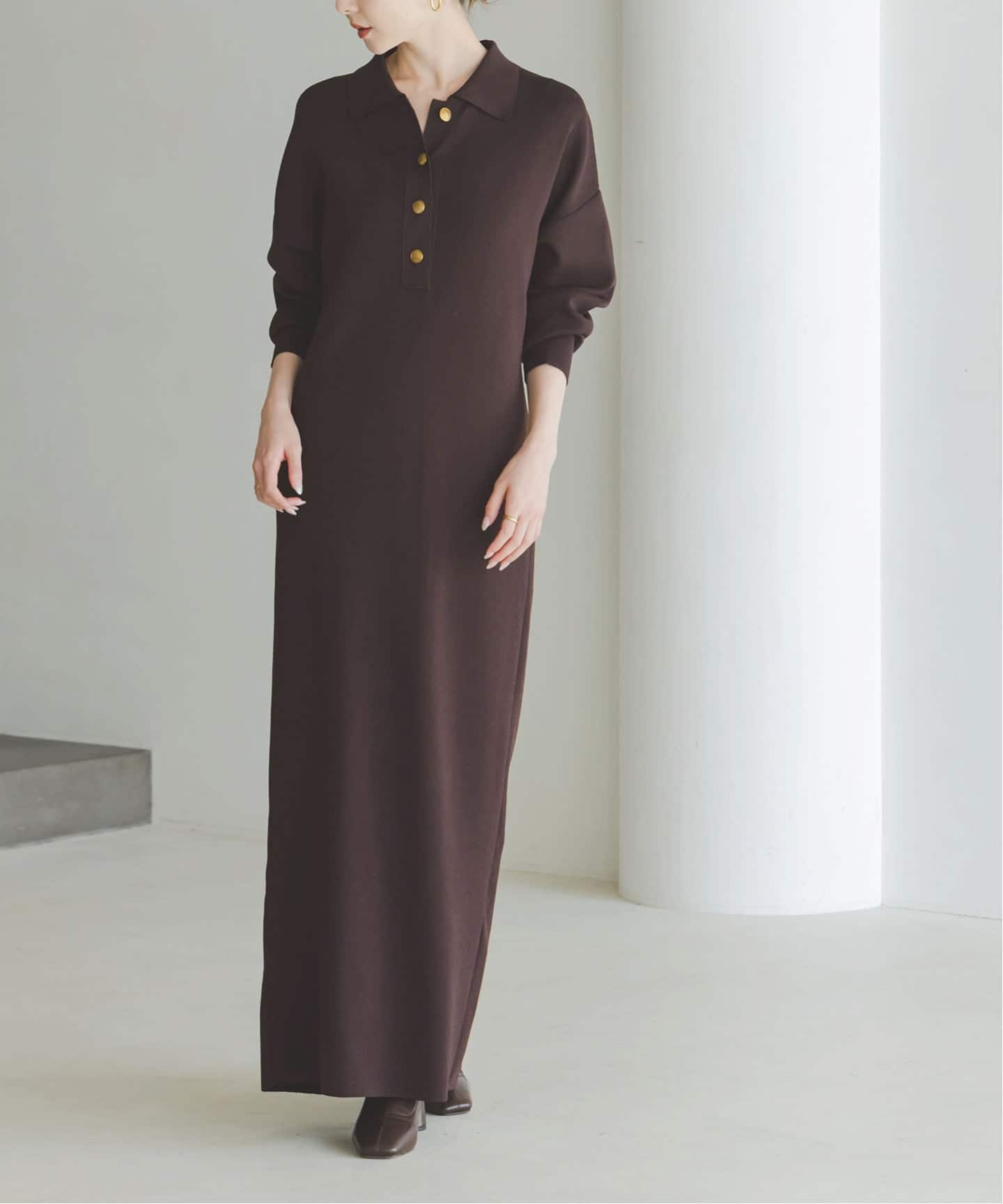 追加》ポロシャツニットワンピース（ニットワンピース）｜NOBLE