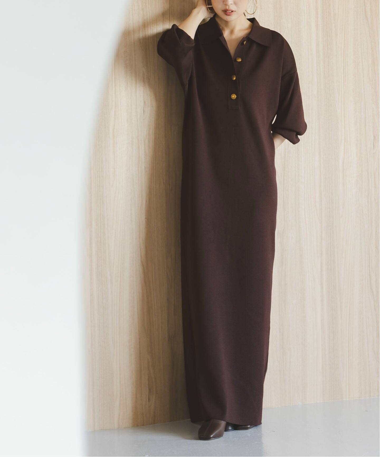 追加》ポロシャツニットワンピース（ニットワンピース）｜NOBLE