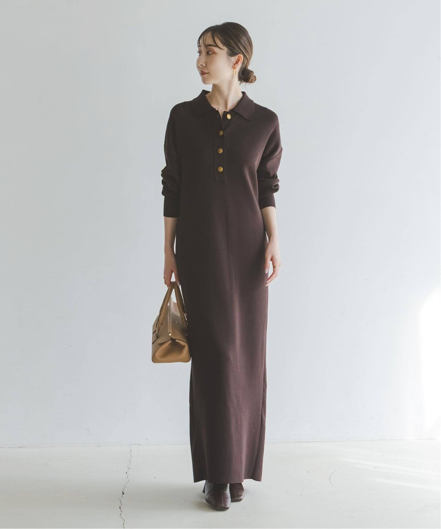 追加》ポロシャツニットワンピース（ニットワンピース）｜NOBLE