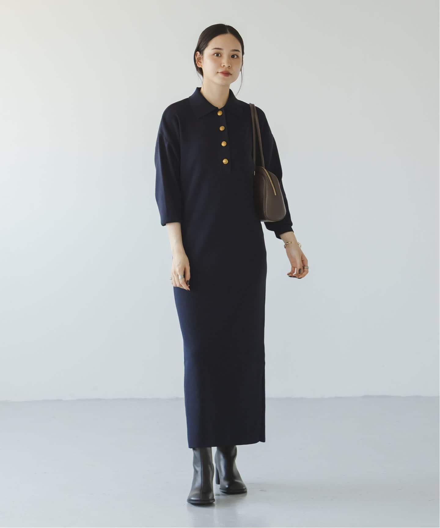 追加》ポロシャツニットワンピース（ニットワンピース）｜NOBLE