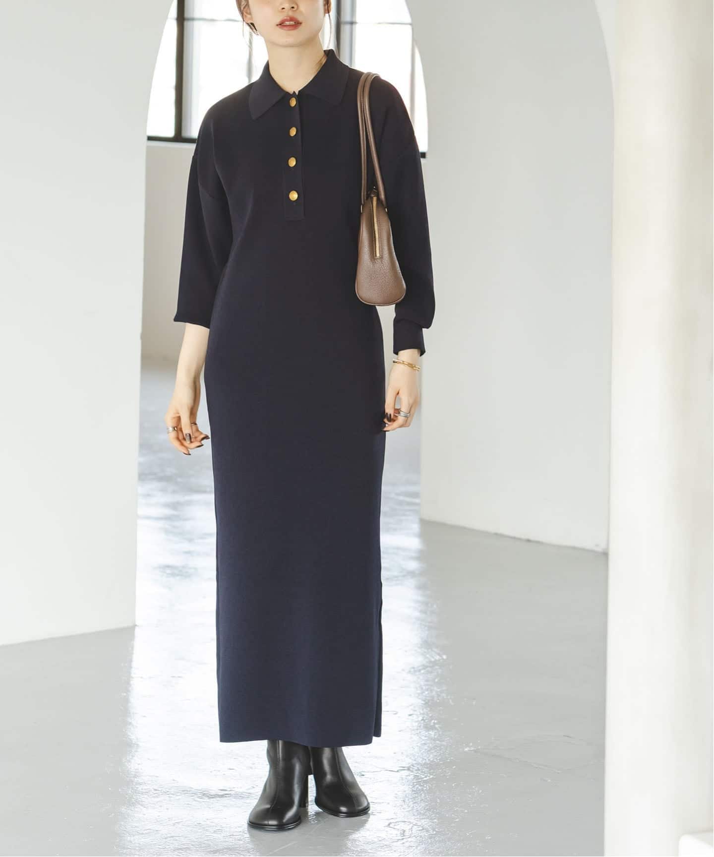 追加》ポロシャツニットワンピース 2（ニットワンピース）｜NOBLE