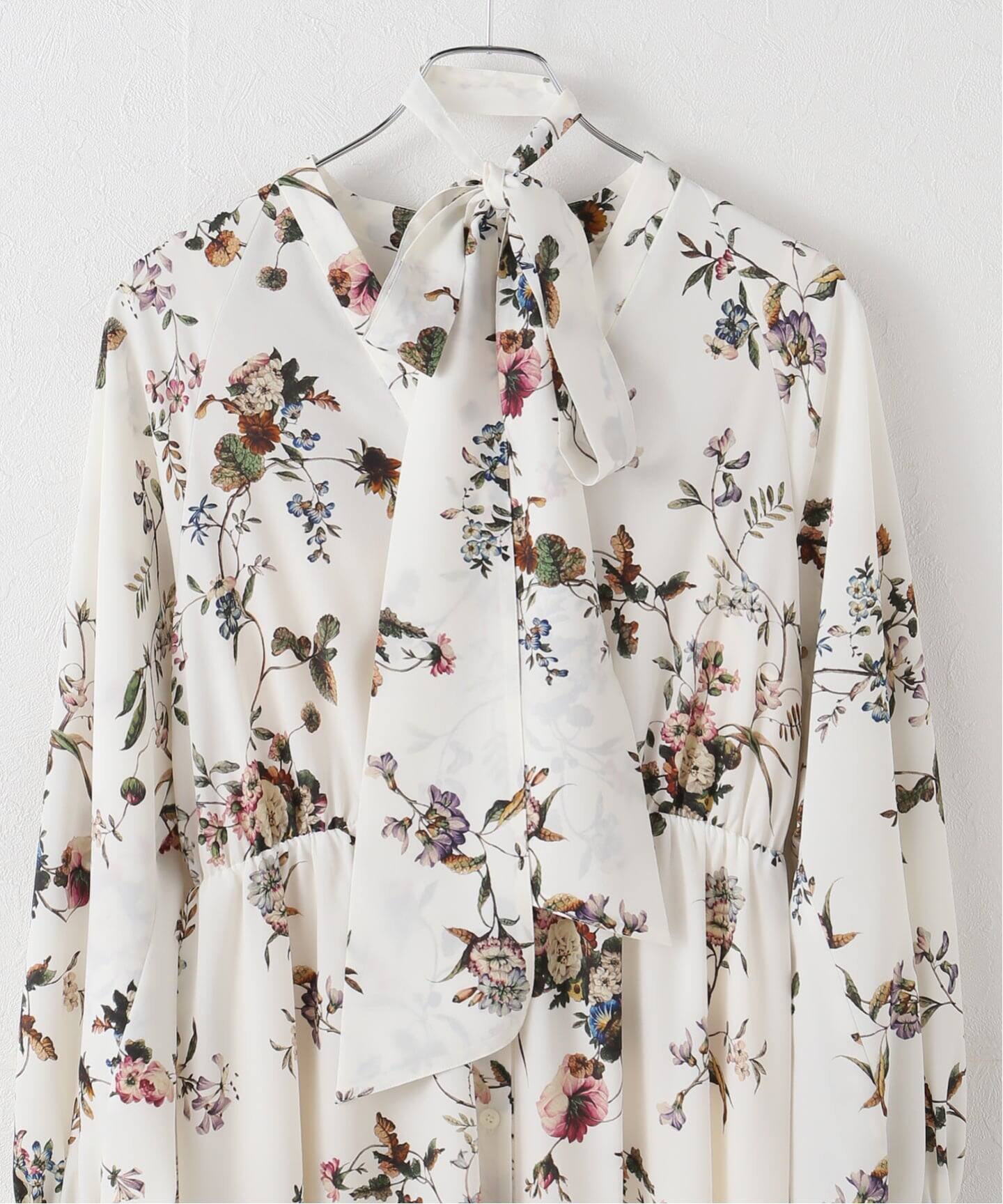 フラワープリントラグランボウタイワンピース（ワンピース）｜NOBLE