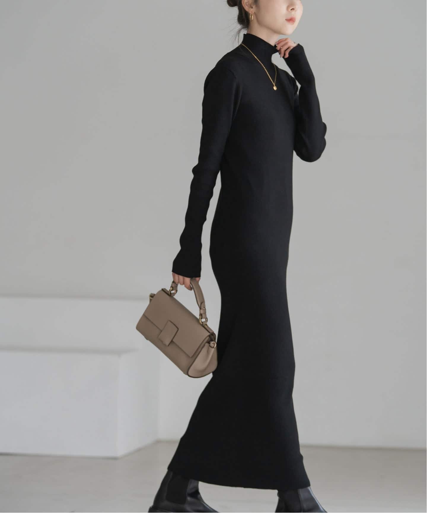 RY/PLリブハイネックロングワンピース（ニットワンピース）｜NOBLE