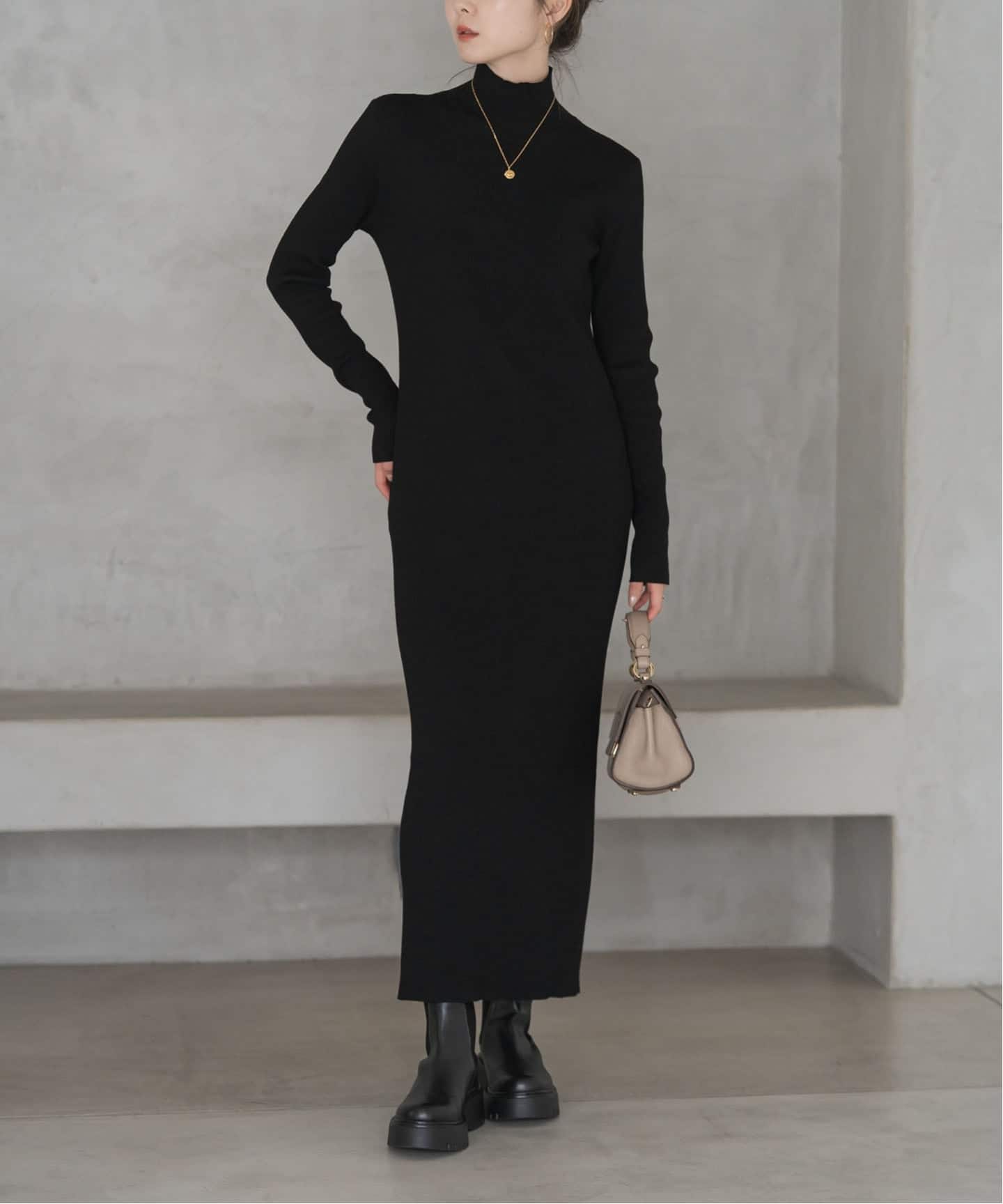 RY/PLリブハイネックロングワンピース（ニットワンピース）｜NOBLE