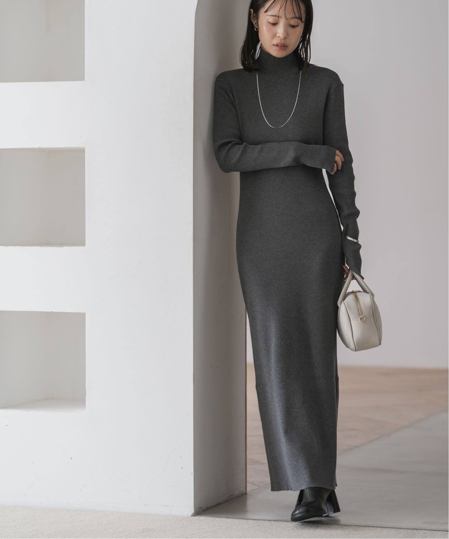 美品✨NOBLE ロングワンピース ハイネック 長袖 ニットマーメイド Free