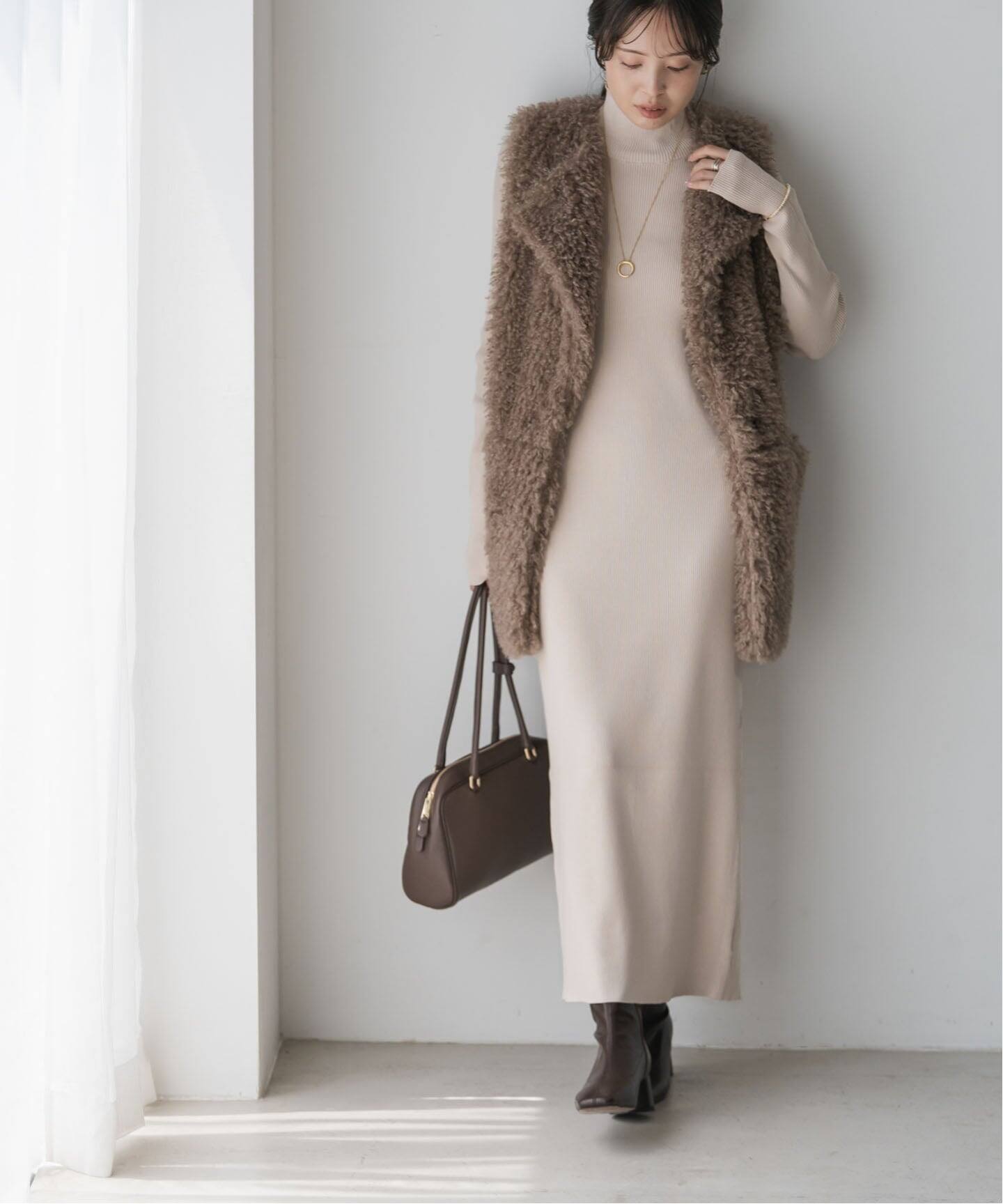 RY/PLリブハイネックロングワンピース（ニットワンピース）｜NOBLE